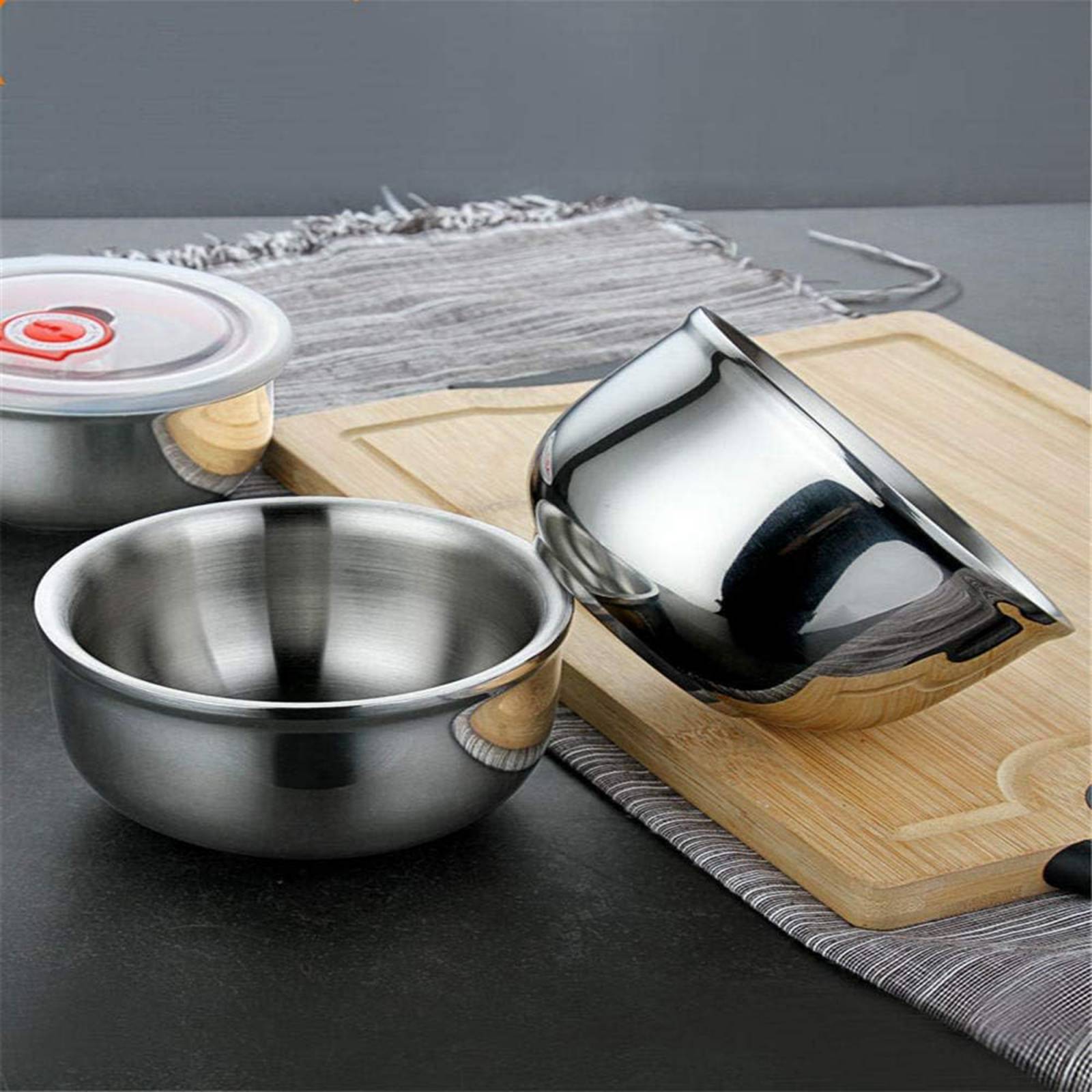 Juego de 3 Tazones de Acero Inox con Tapa 1L 125L y 165L