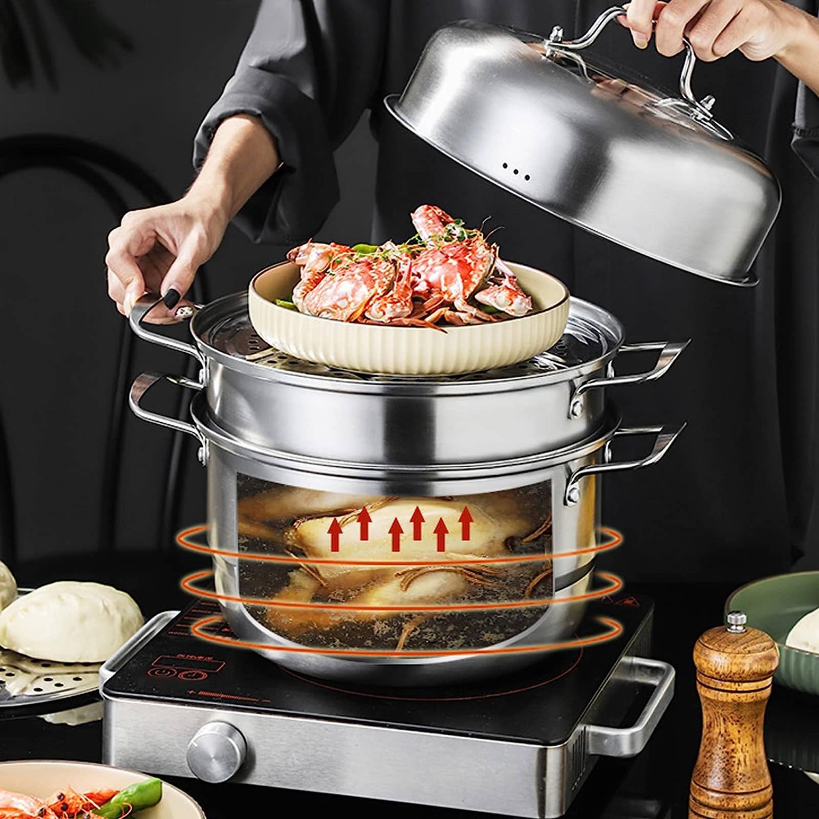 Juego de Ollas Vaporeras Acero Inox 2 Niveles