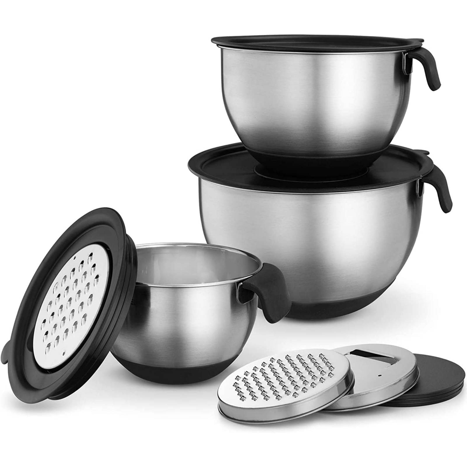 Juego de 3 Tazones de Acero Inox con Tapa y Rayadores