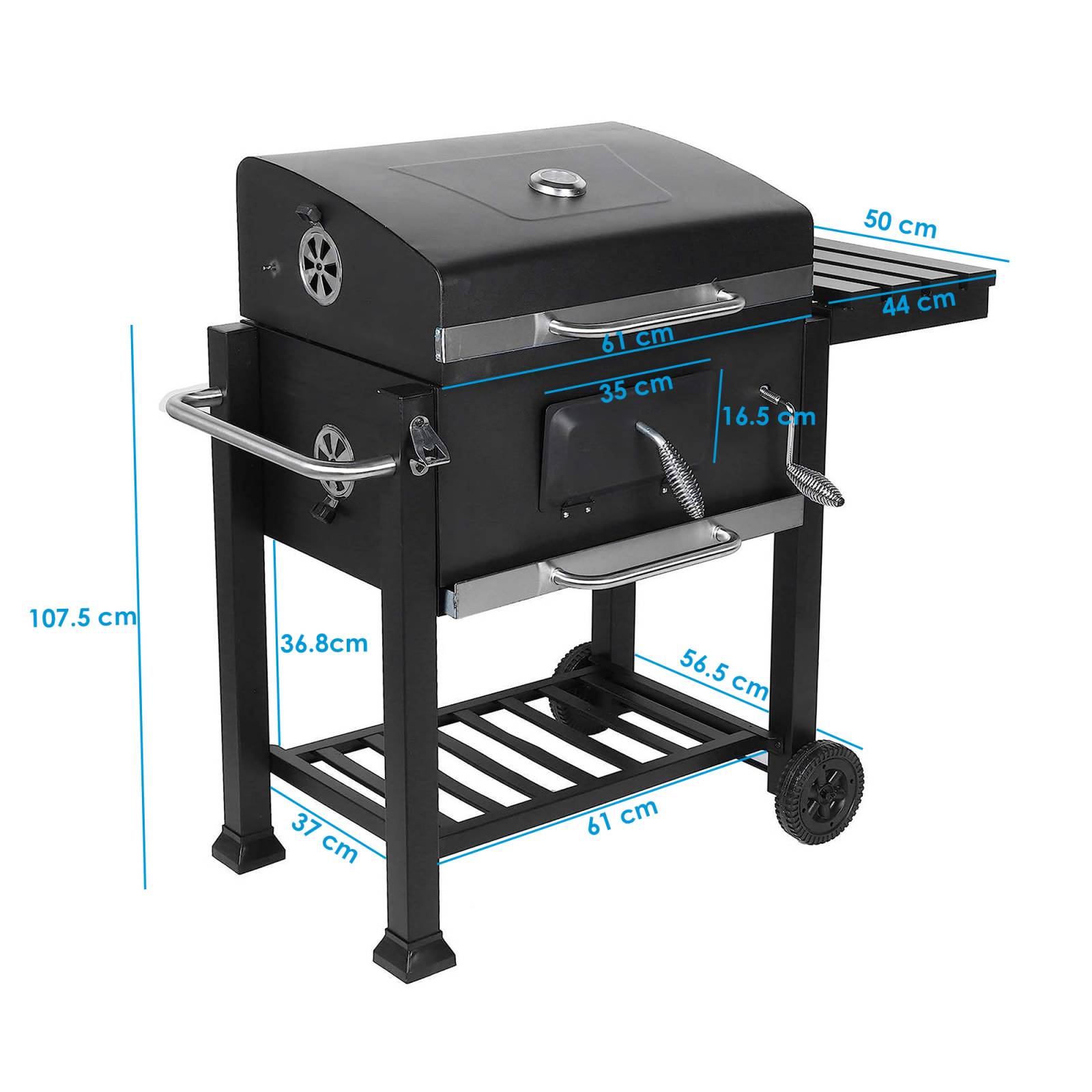 Asador de Hierro Deluxe con Ruedas y Mesa Lateral