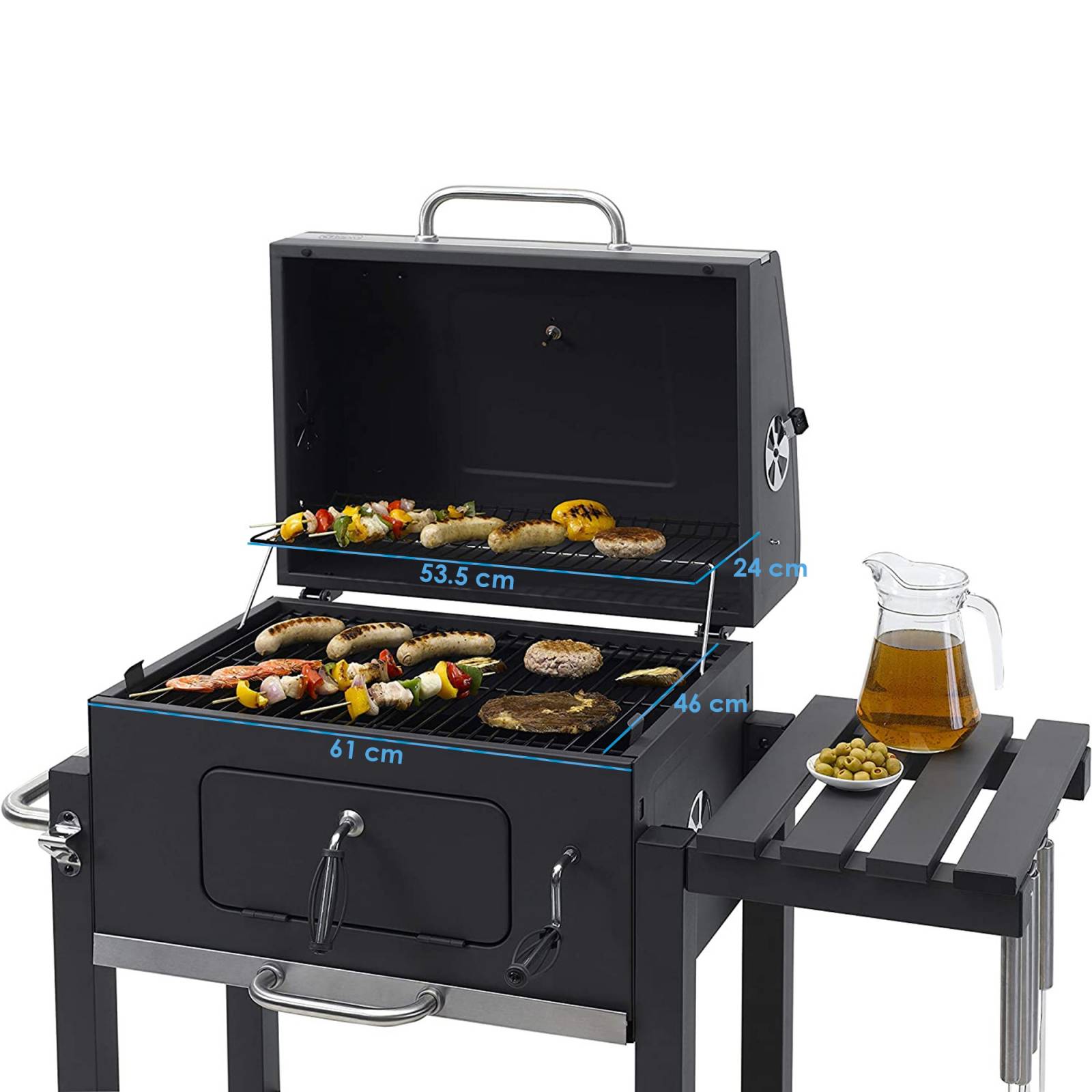 Asador de Hierro Deluxe con Ruedas y Mesa Lateral