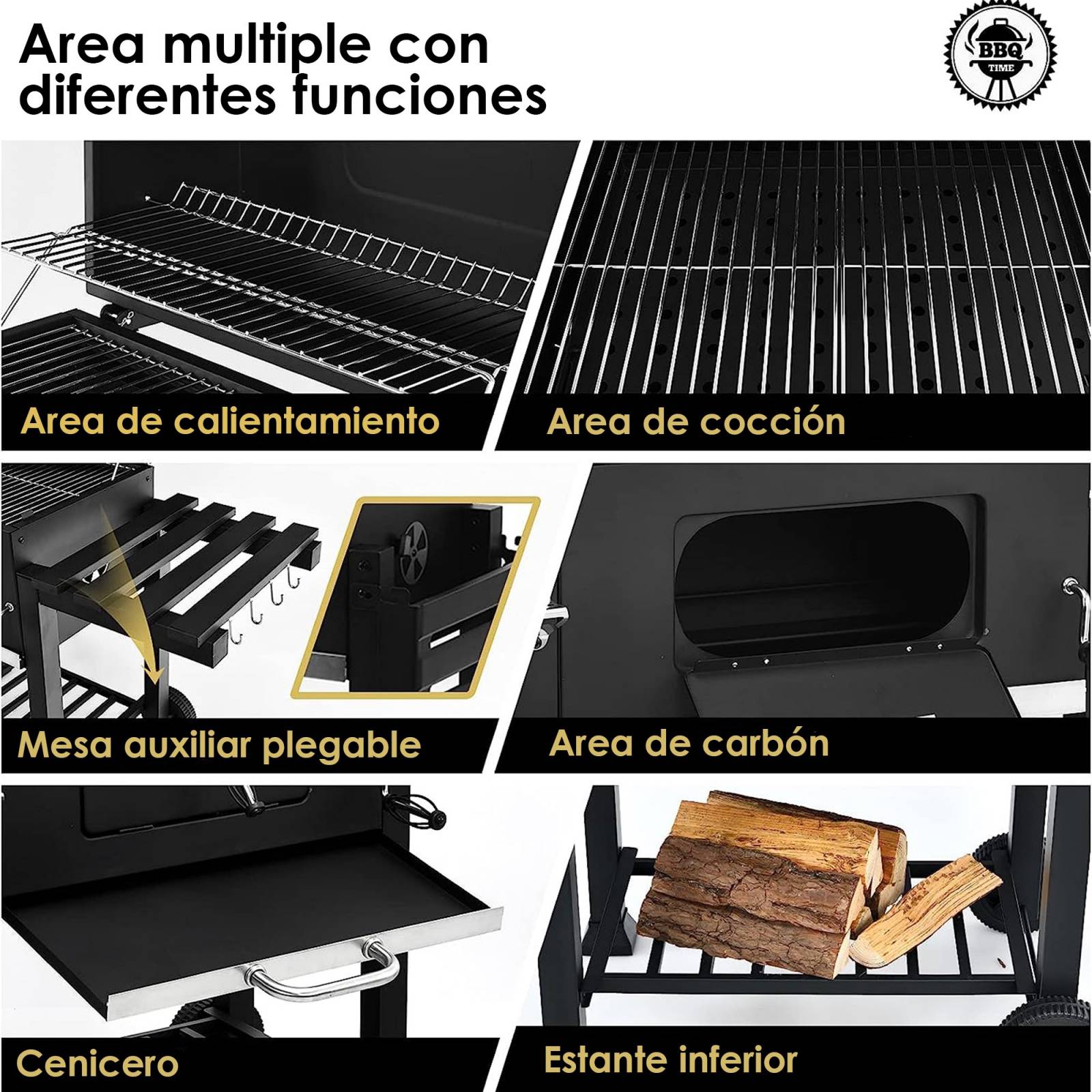 Asador de Hierro Deluxe con Ruedas y Mesa Lateral