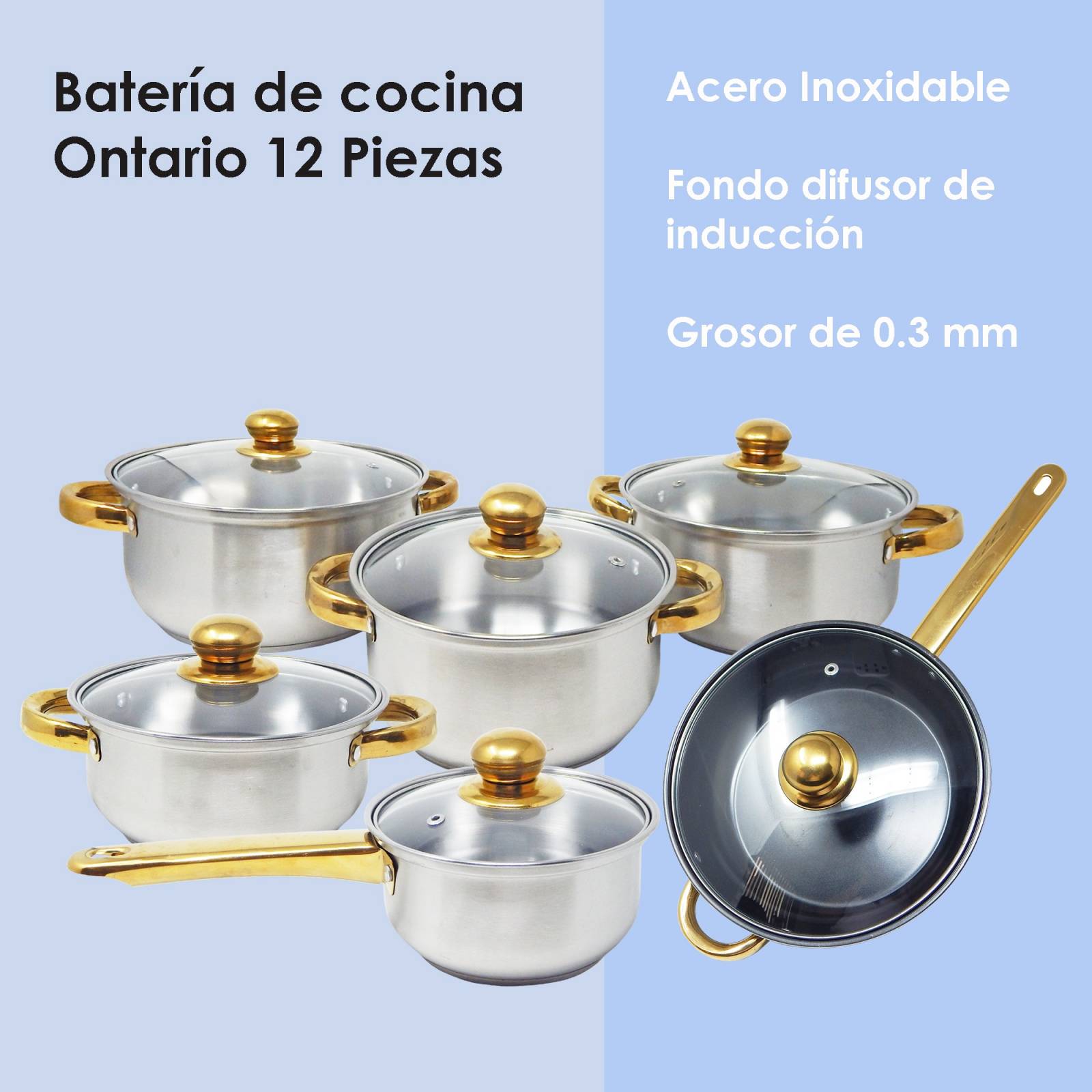 VIDITA Batería De Cocina 15 Piezas Acero Inoxidable Doble fondo