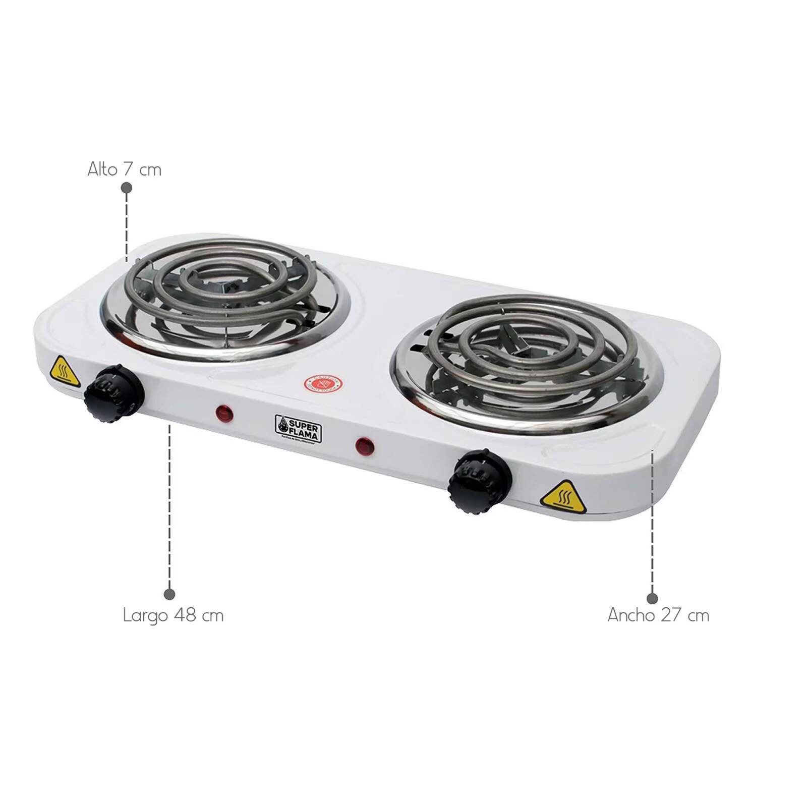 Parrilla Eléctrica 2 Quemadores Blanca Súper Flama 1500 W