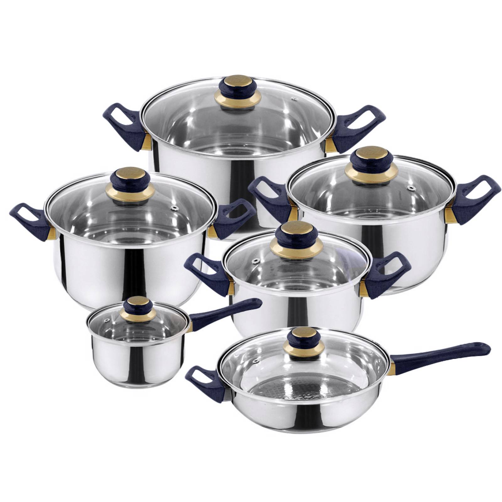 Batería De Cocina 12 Piezas Acero Inoxidable   Azul