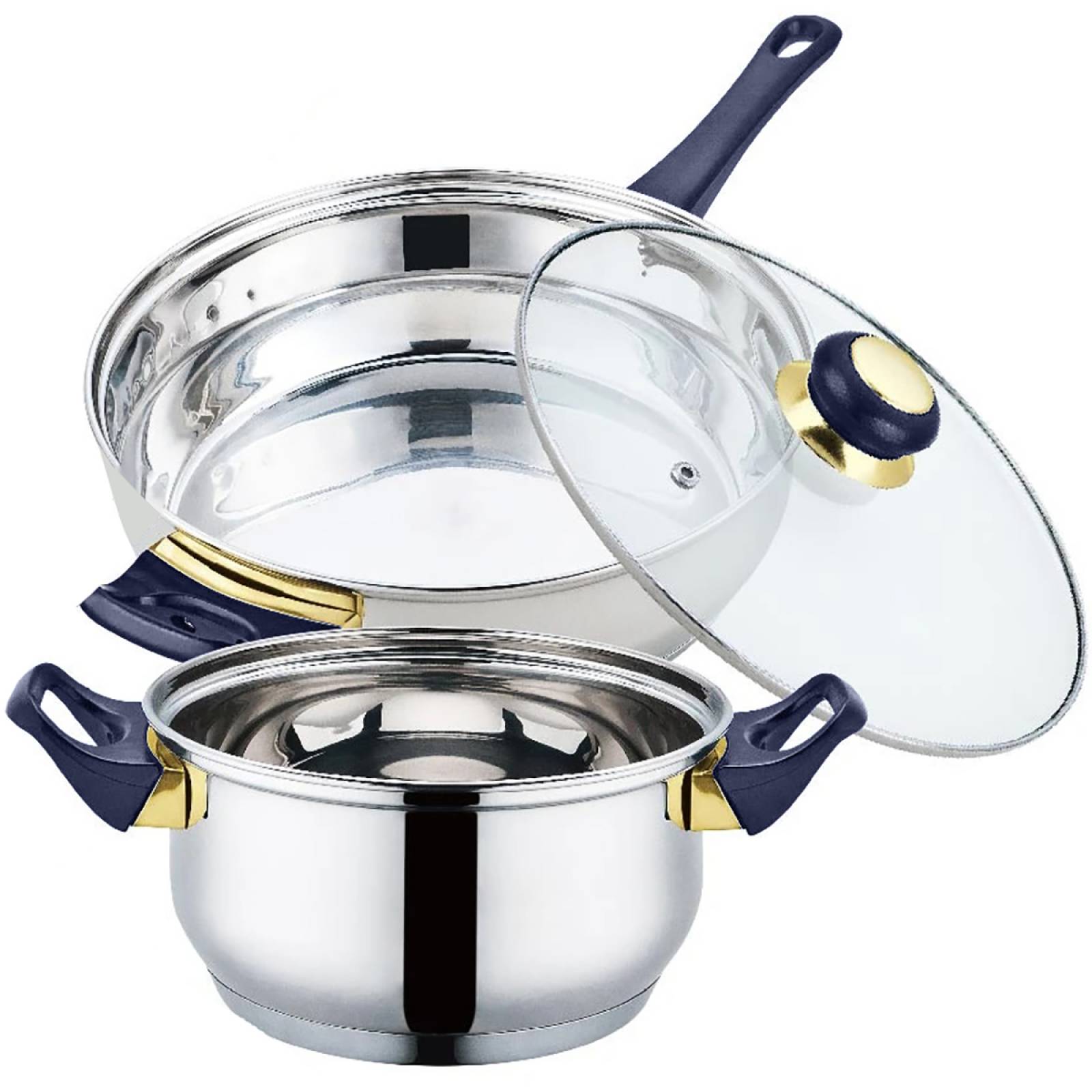 Batería De Cocina 12 Piezas Acero Inoxidable   Azul