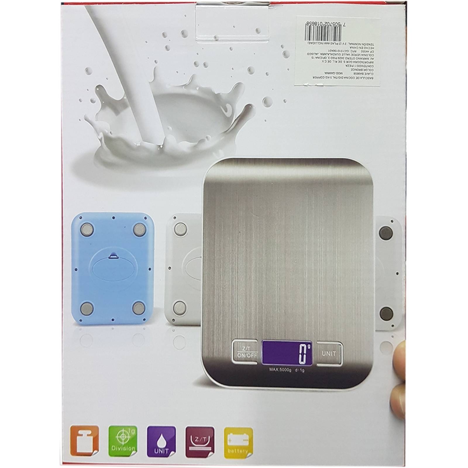 Bascula Cocina Digital 5 Kg Modelo Gamma Plata