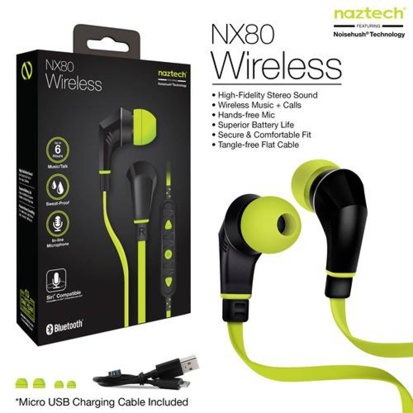 Audífonos Bluetooth Modelo NX80w Color Amarillo - Naztech