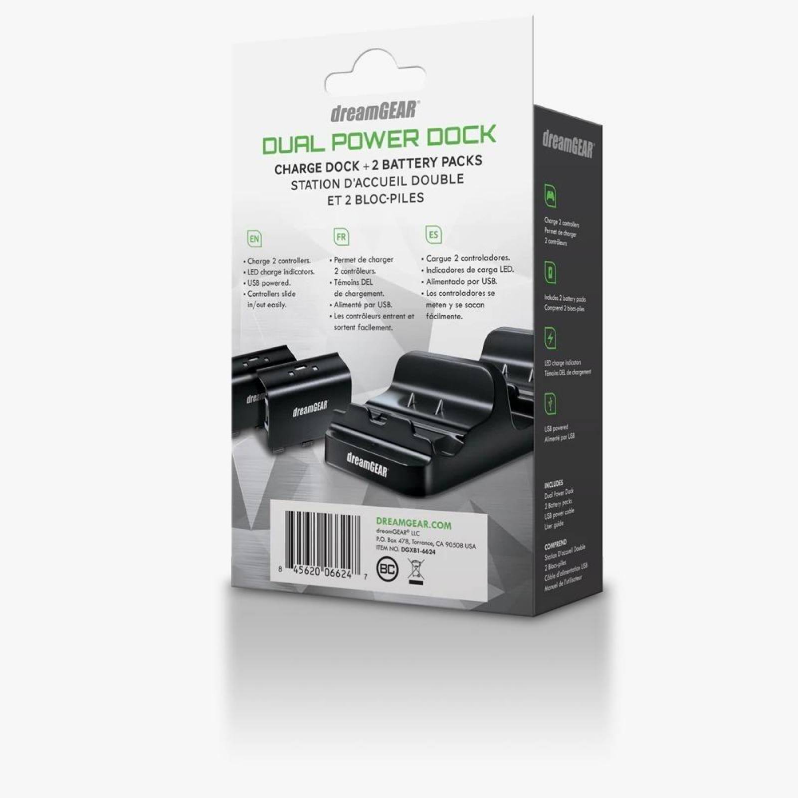 Base De Carga Negra Y Baterías Recargables Para Controles de Xbox ONE Marca DREAMGEAR 