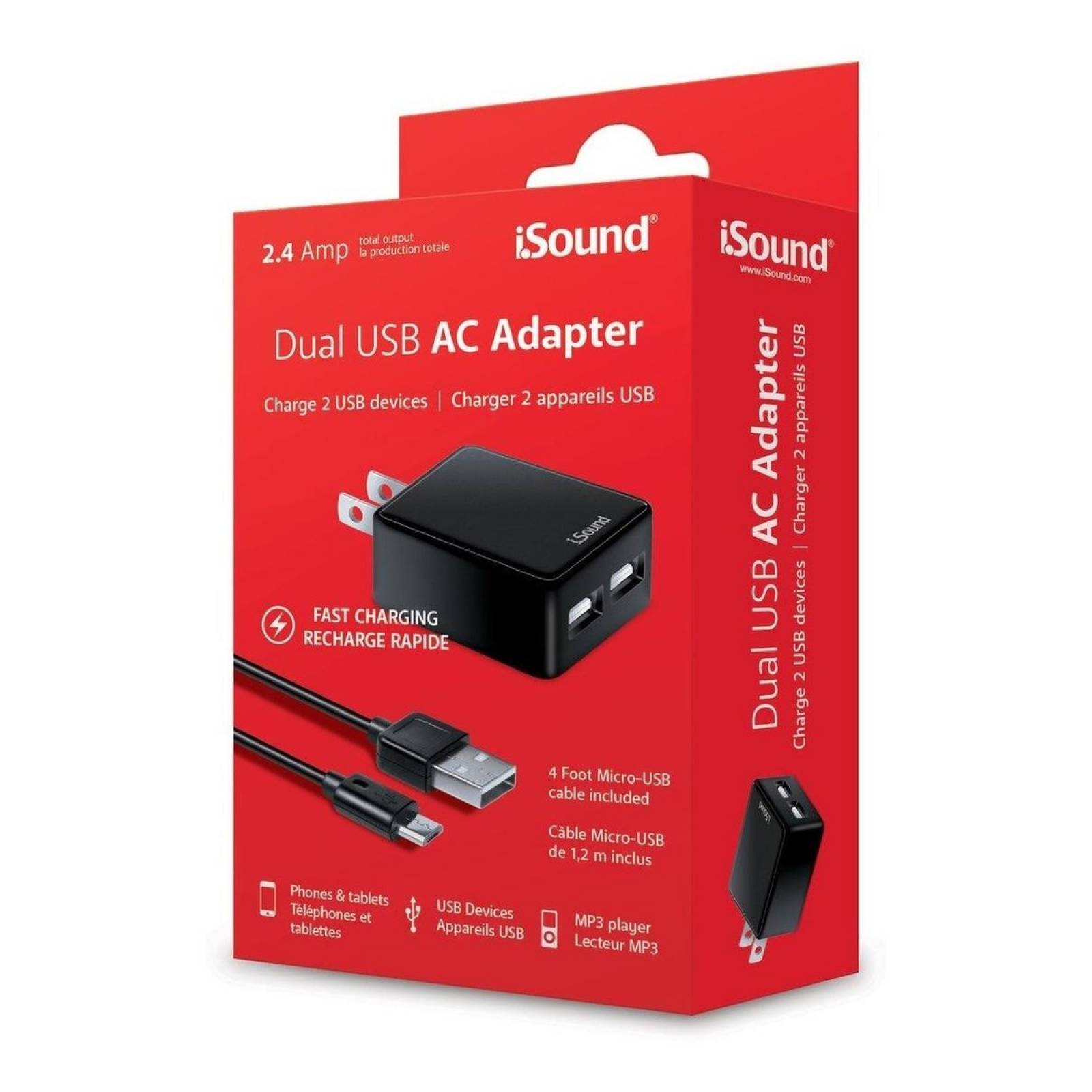 Cargador de Doble USB 2.4 de Pared Con Cable Micro - USB 