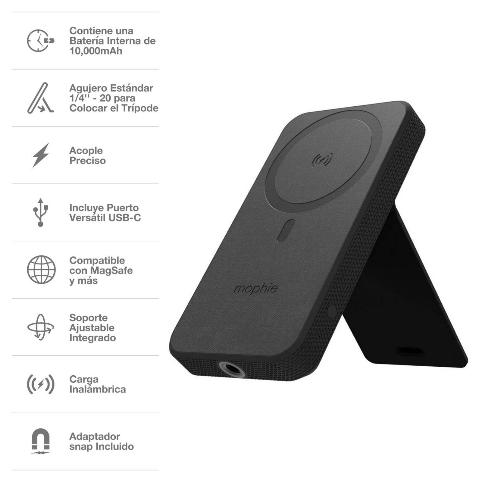 Cargador Inalámbrico magnético mophie snap+ powerstation stand compatible con Magsafe de 10,000mAh - 