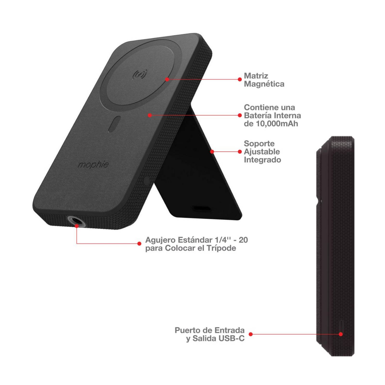 Cargador Inalámbrico magnético mophie snap+ powerstation stand compatible con Magsafe de 10,000mAh - 