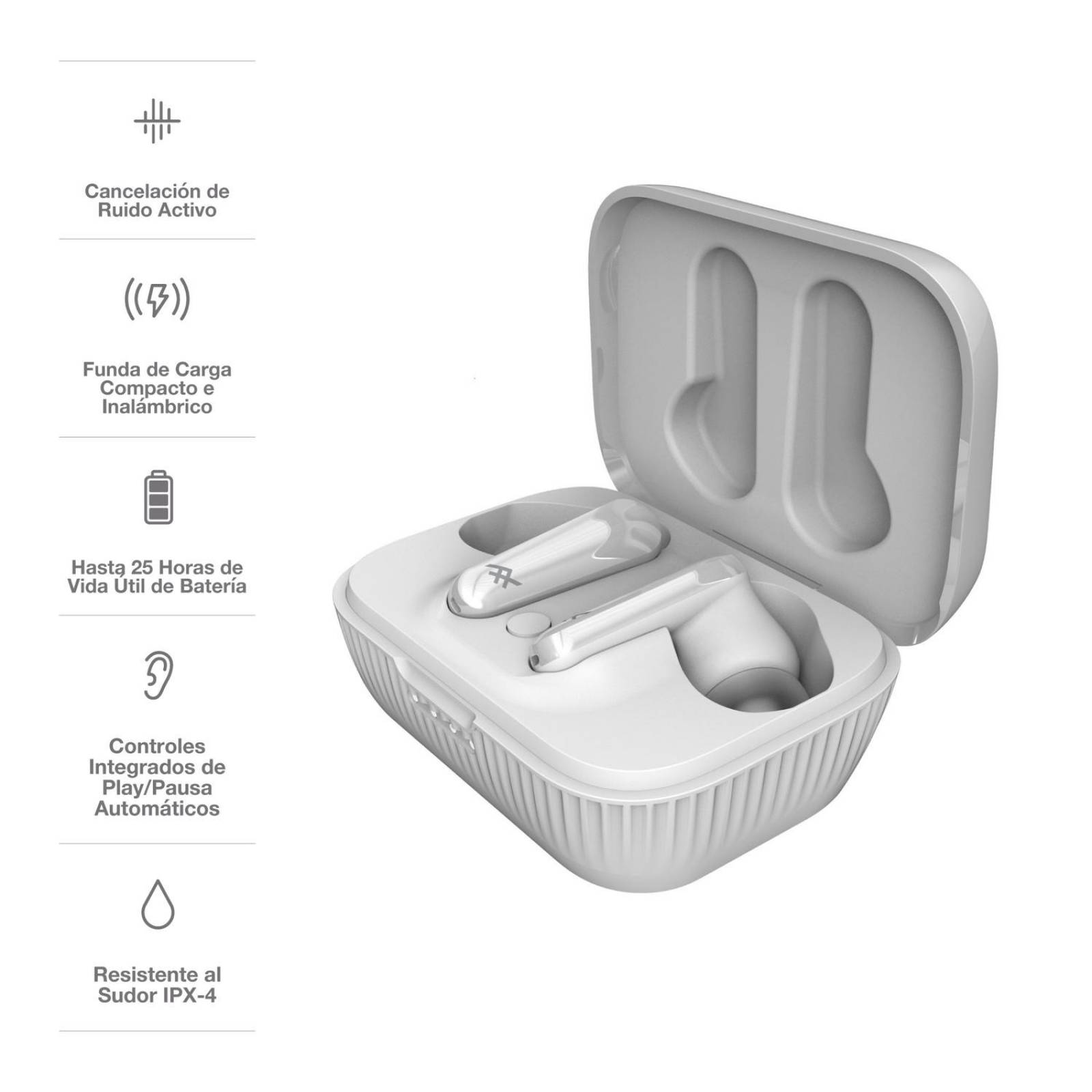 Audífonos In-Ear IFROGZ AIRTIME ANC 100% Inalámbricos con Cancelación de Ruido Activo - Blanco 