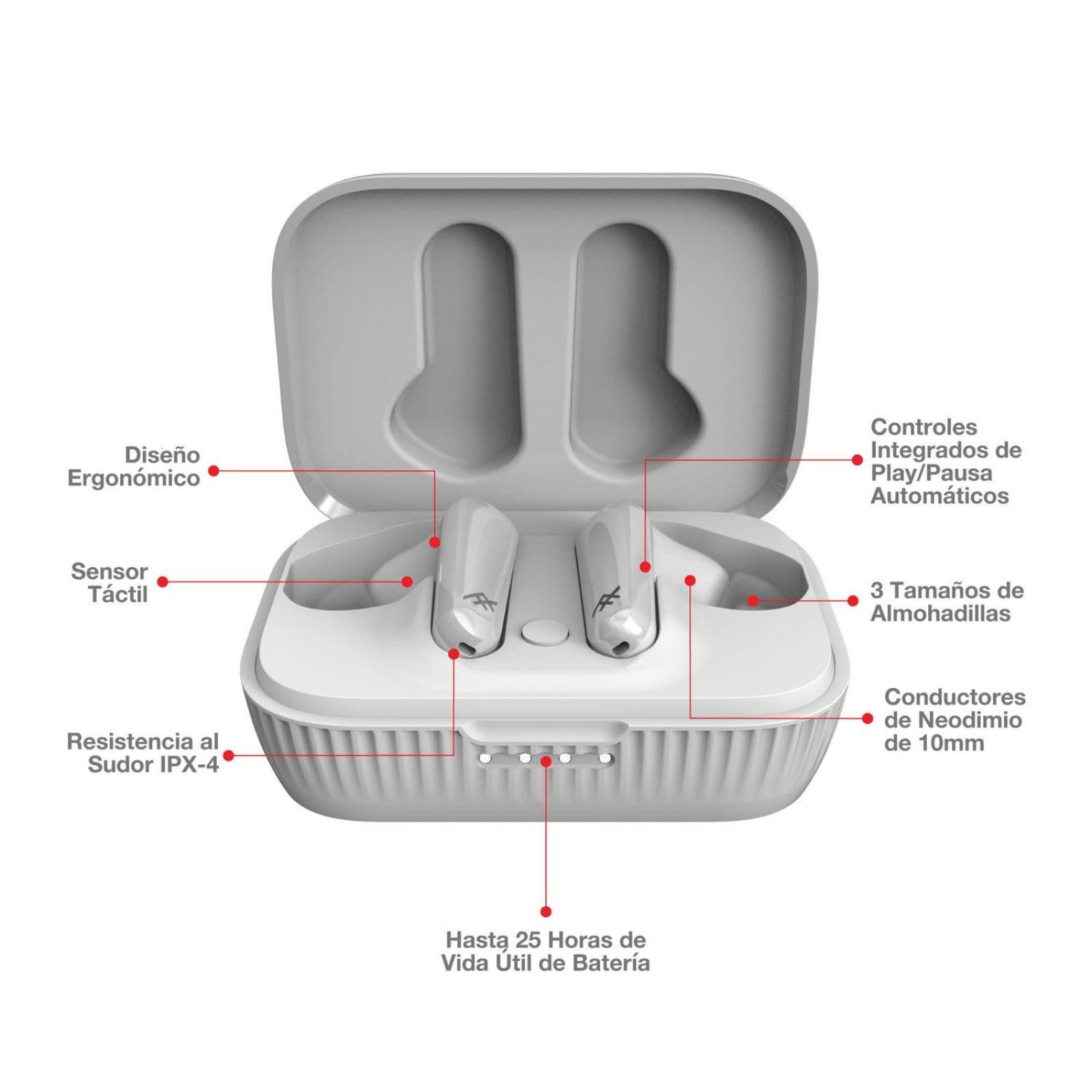 Audífonos In-Ear IFROGZ AIRTIME ANC 100% Inalámbricos con Cancelación de Ruido Activo - Blanco 