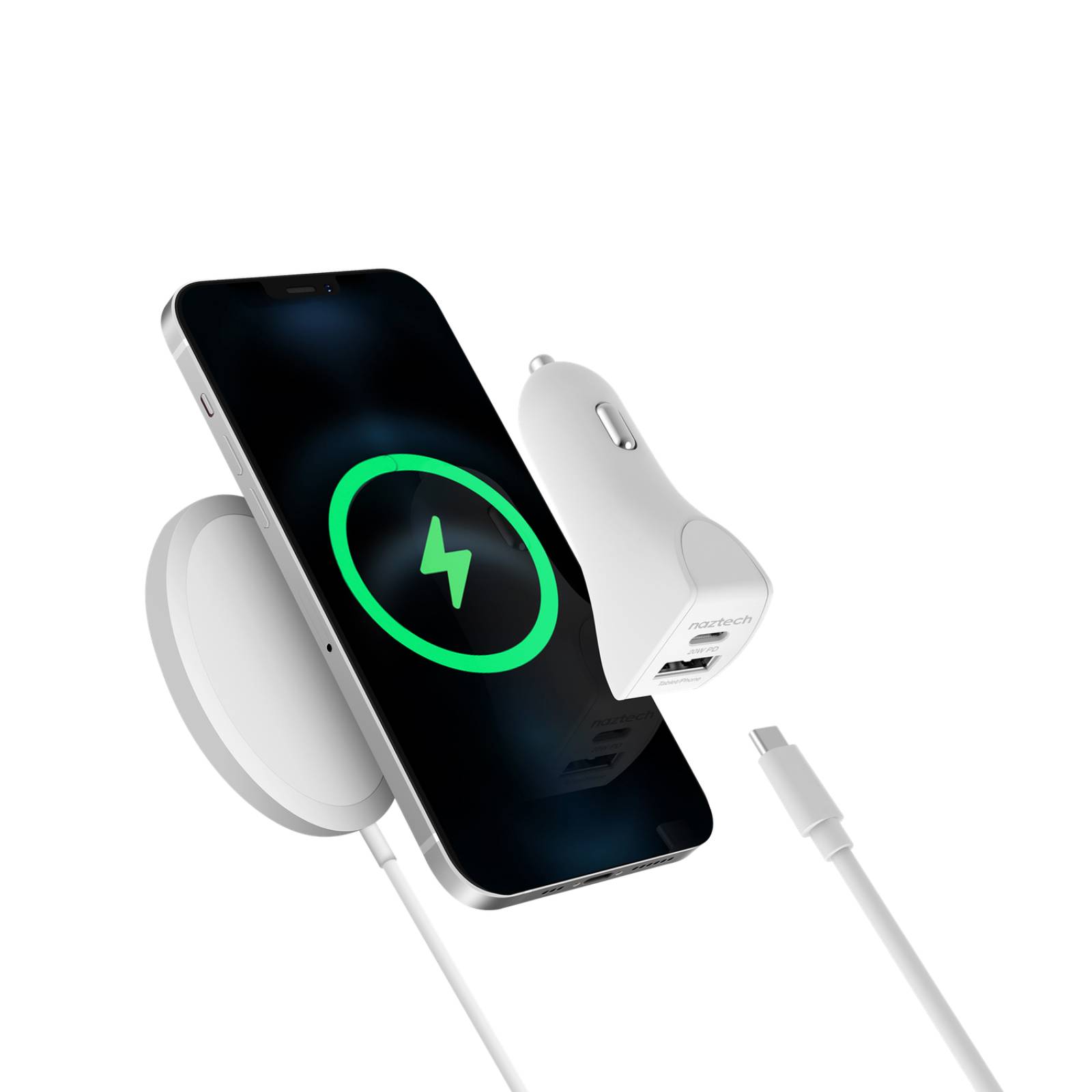 Cargador de Coche Rápido con USB-C a Cable Lightning 20W USB-C PD + 12W USB - Blanco 