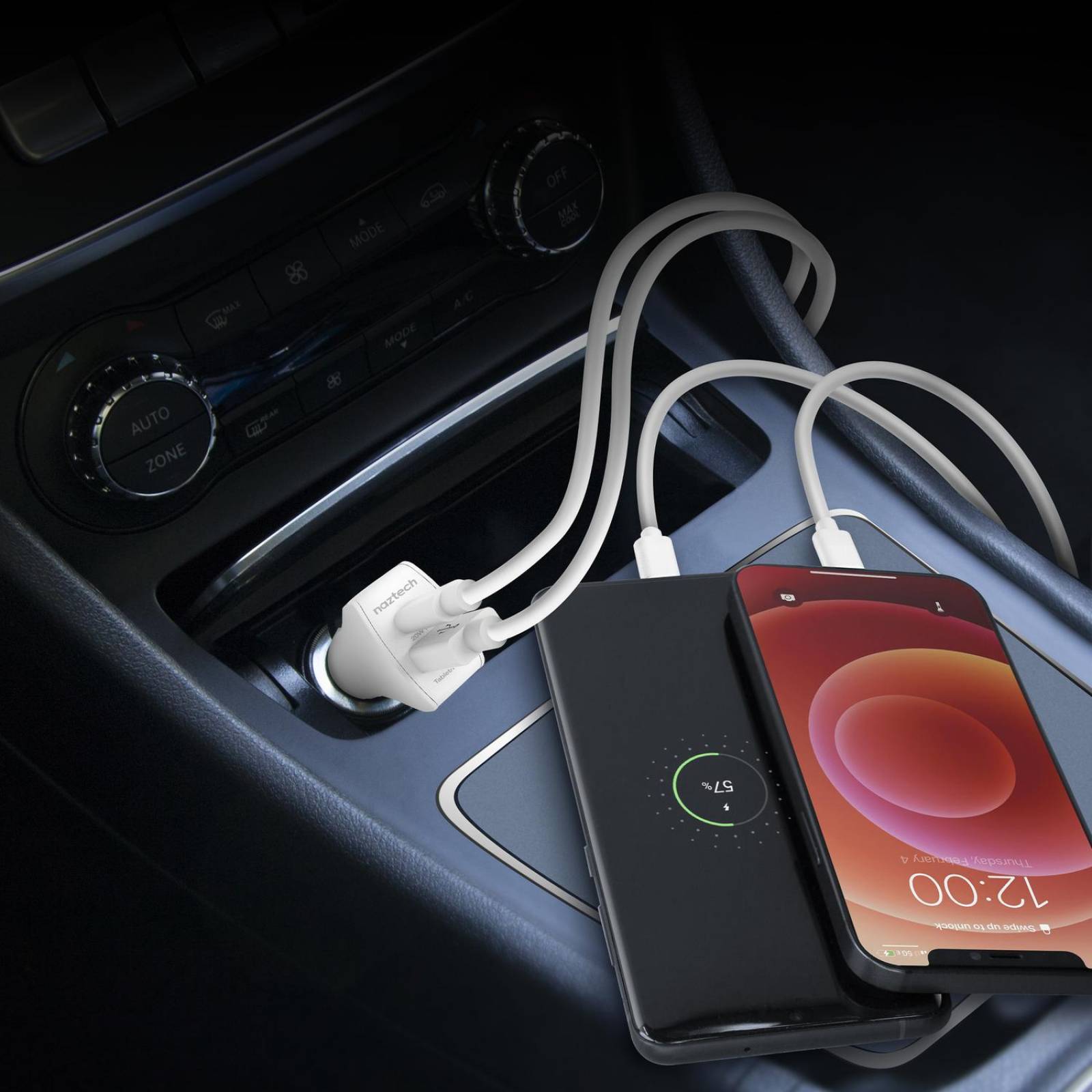 Cargador de Coche Rápido con USB-C a Cable Lightning 20W USB-C PD + 12W USB - Blanco 