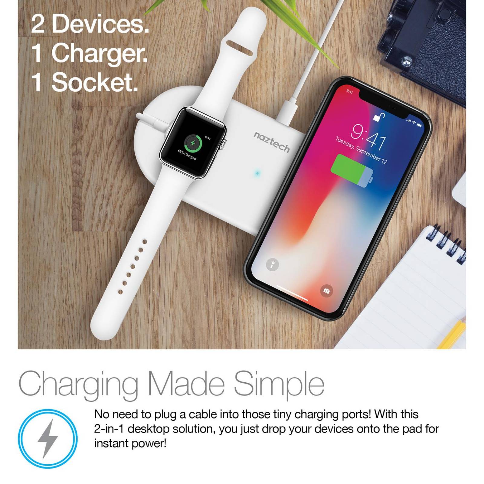 Base de Carga 2 en 1 Power Pad Duo Tecnología Qi - Naztech 