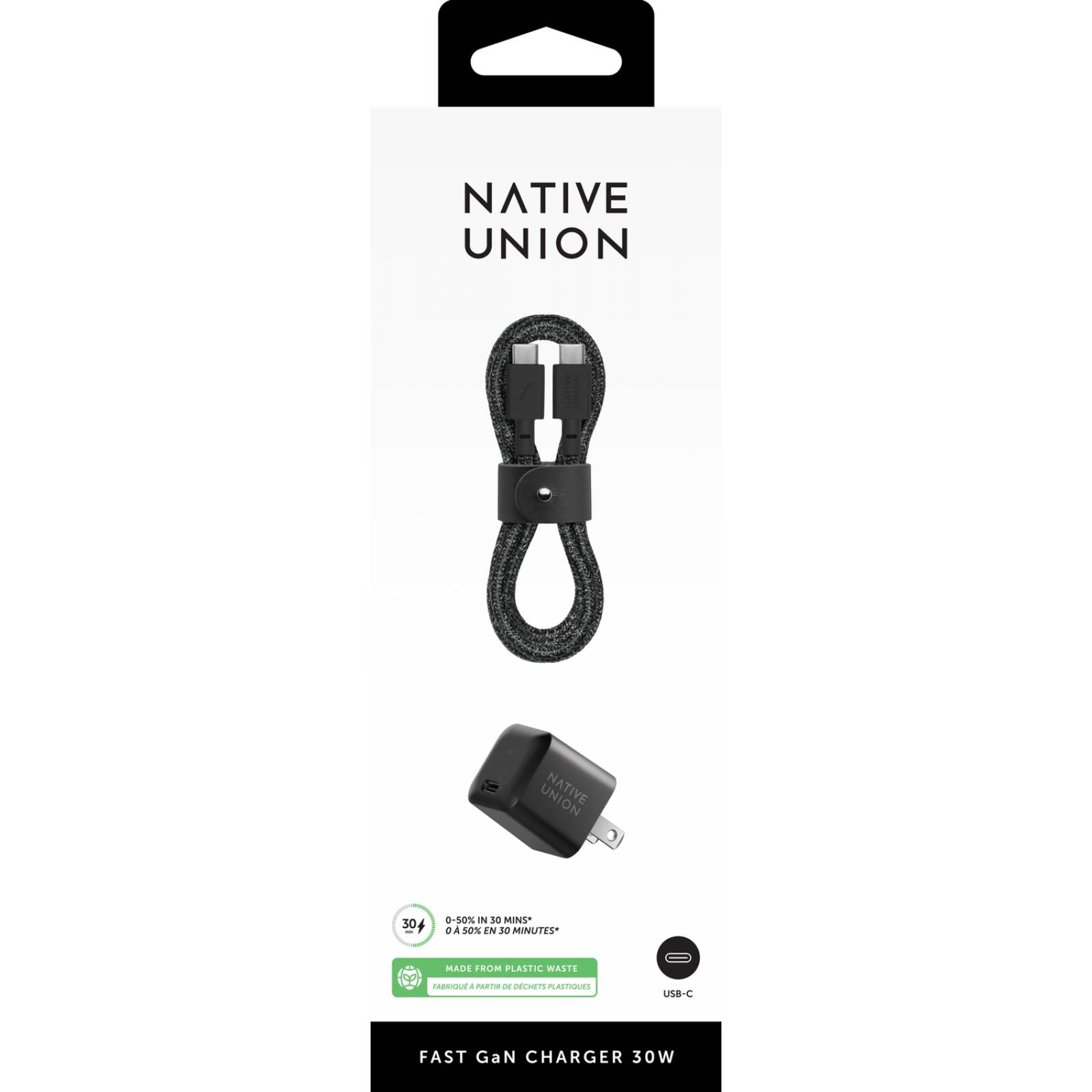 Bundle Cargador De Pared Y Fast De 30w Cable Usb C A C Negro NATIVE UNION
