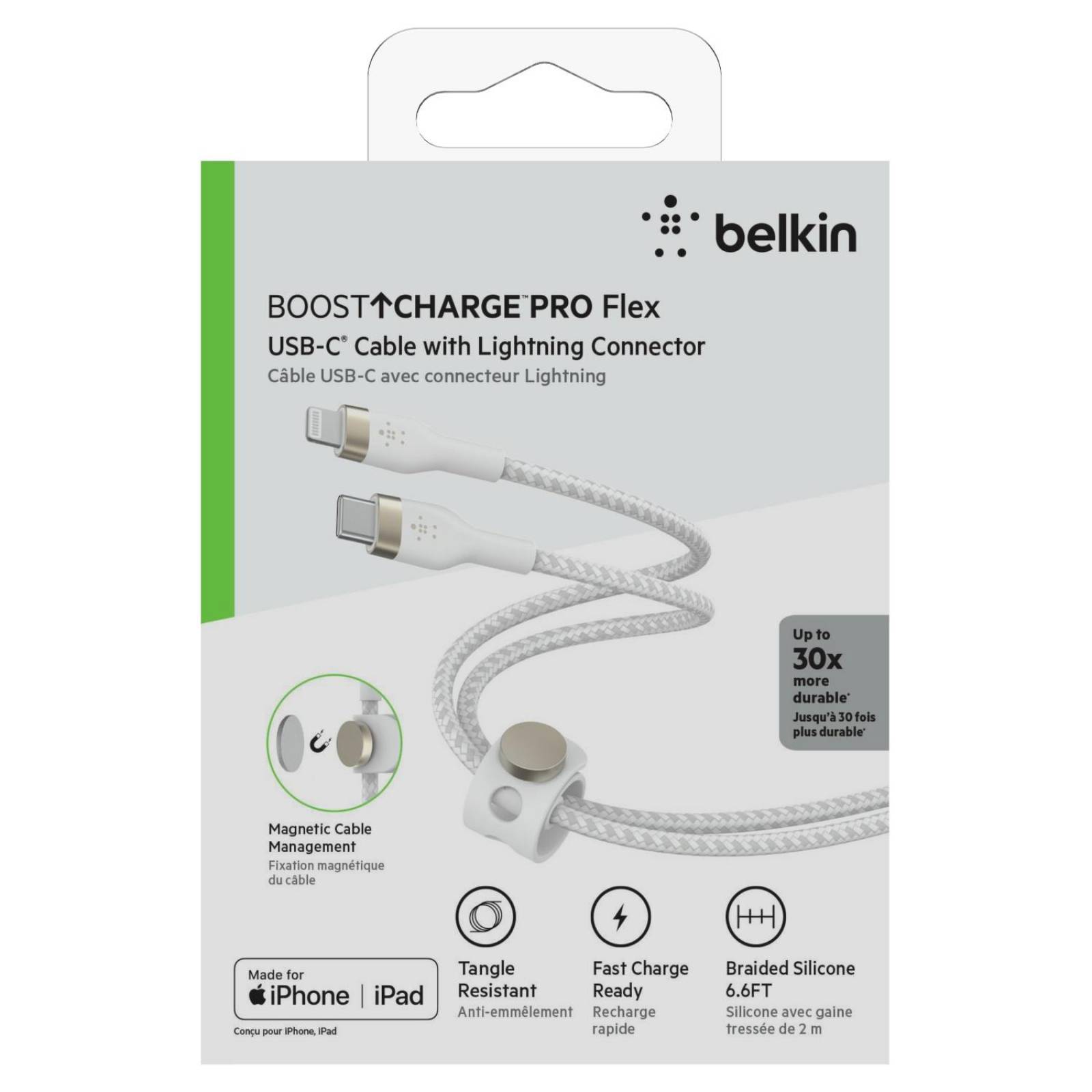 Belkin Boost Charge Cable Trenzado Carga Rápida USB-C a Lightning 2m Blanco