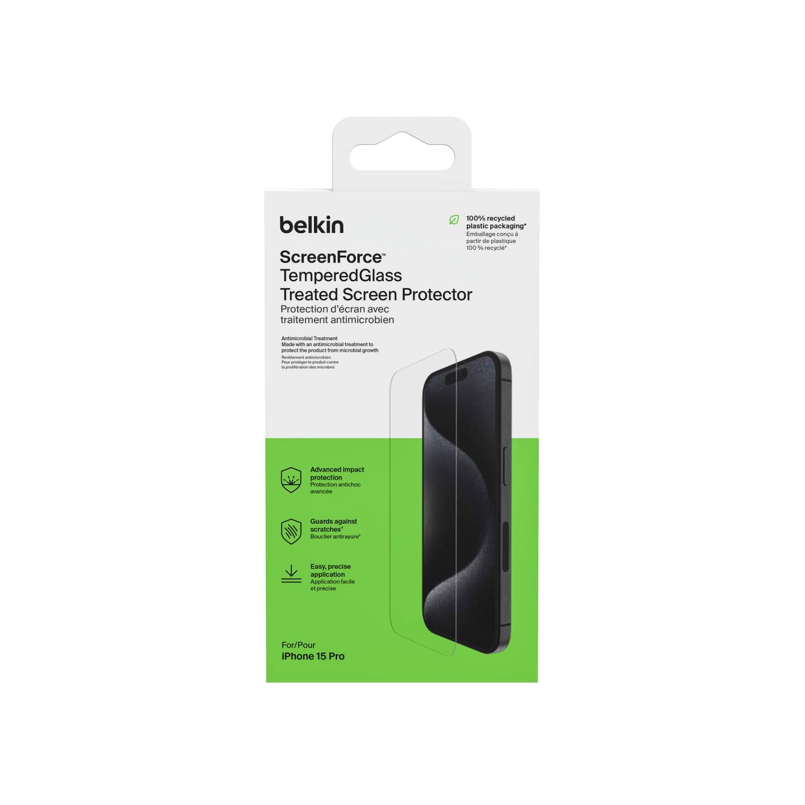 Mica de vidrio templado para iPhone 15 Pro Belkin 