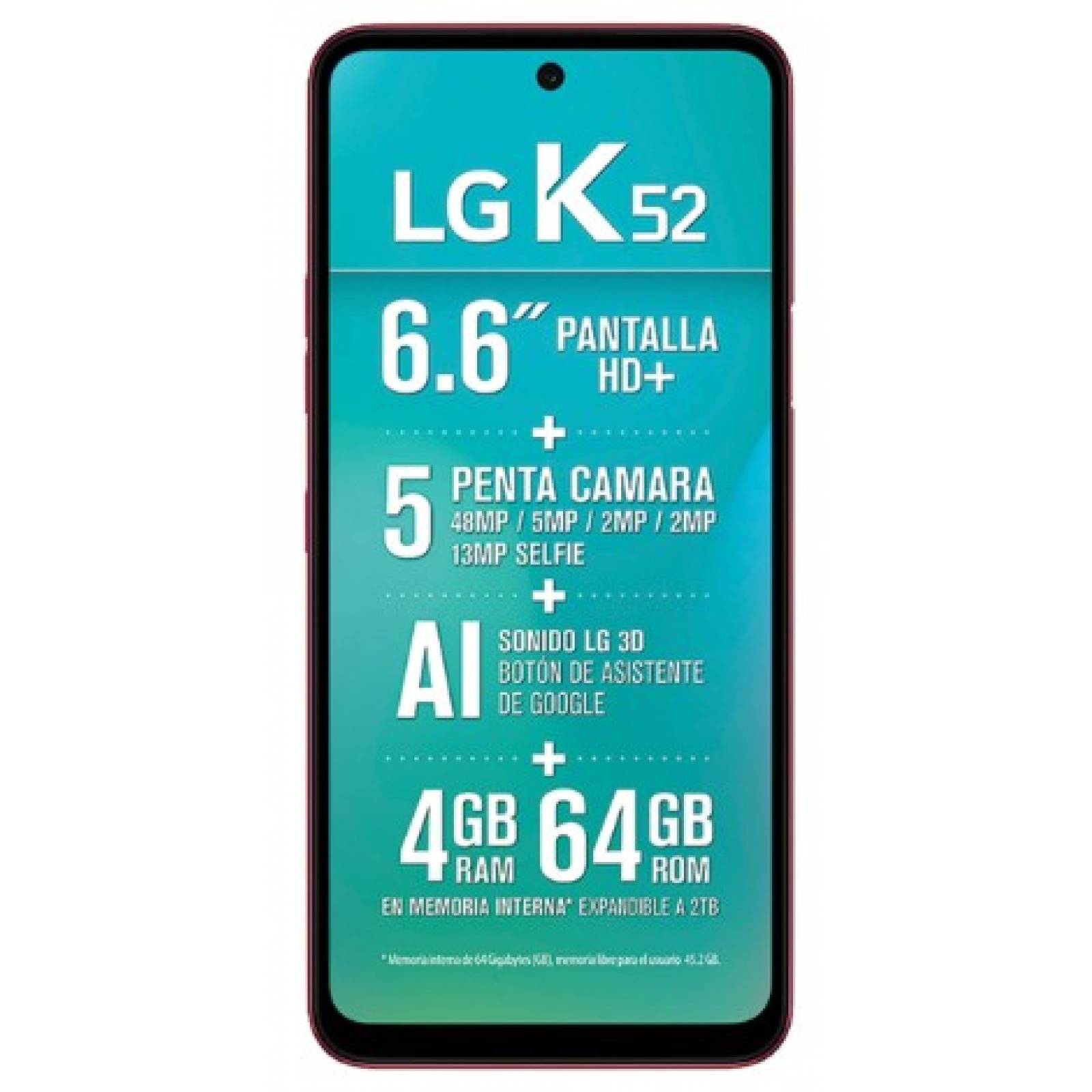Celular LG LTE LM-K520HM K52 Color ROJO Telcel y DE REGALO LLÉVATE UNOS AUDÍFONOS DIADEMA