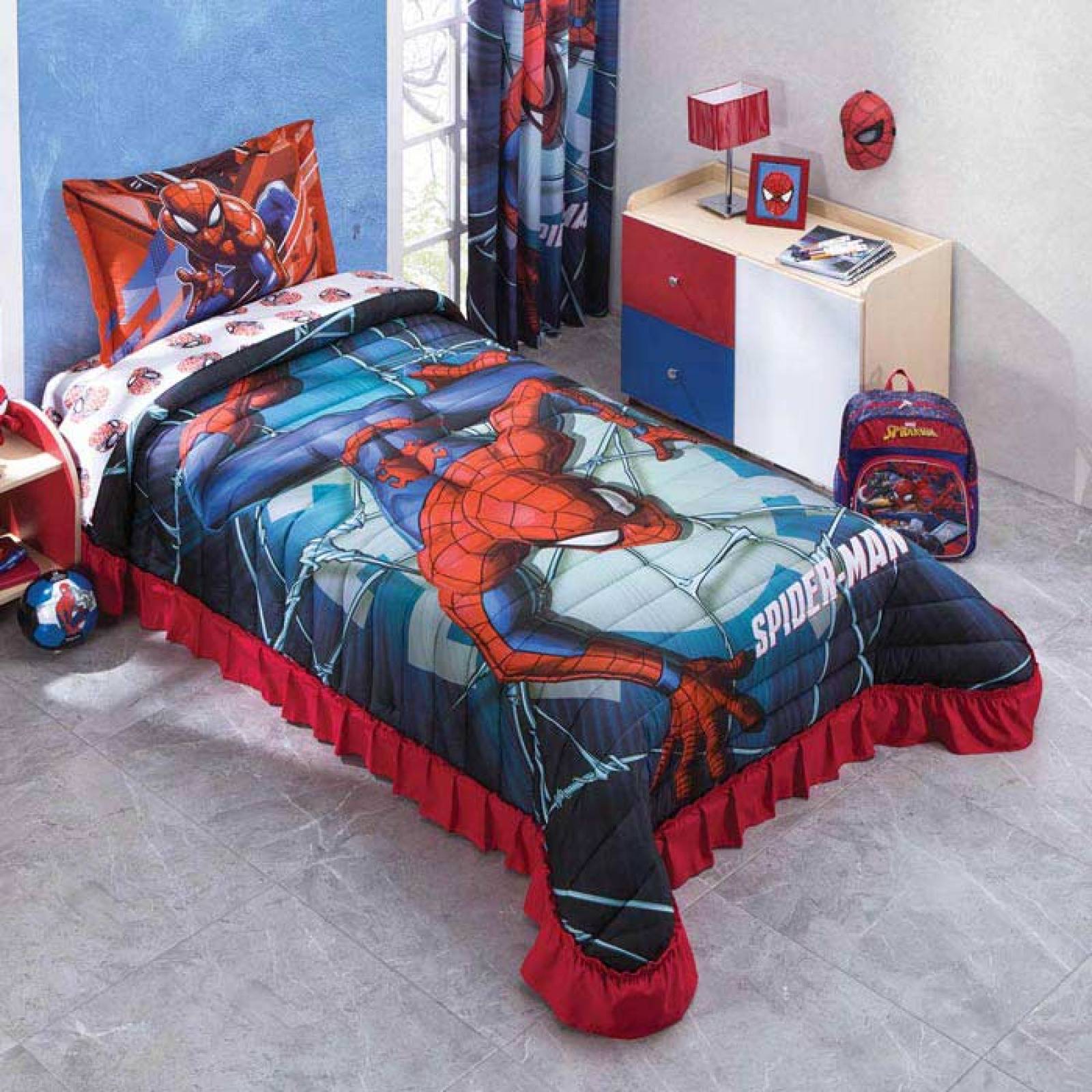 Colcha Amazing Spiderman Individual Microfibra Azul Concord