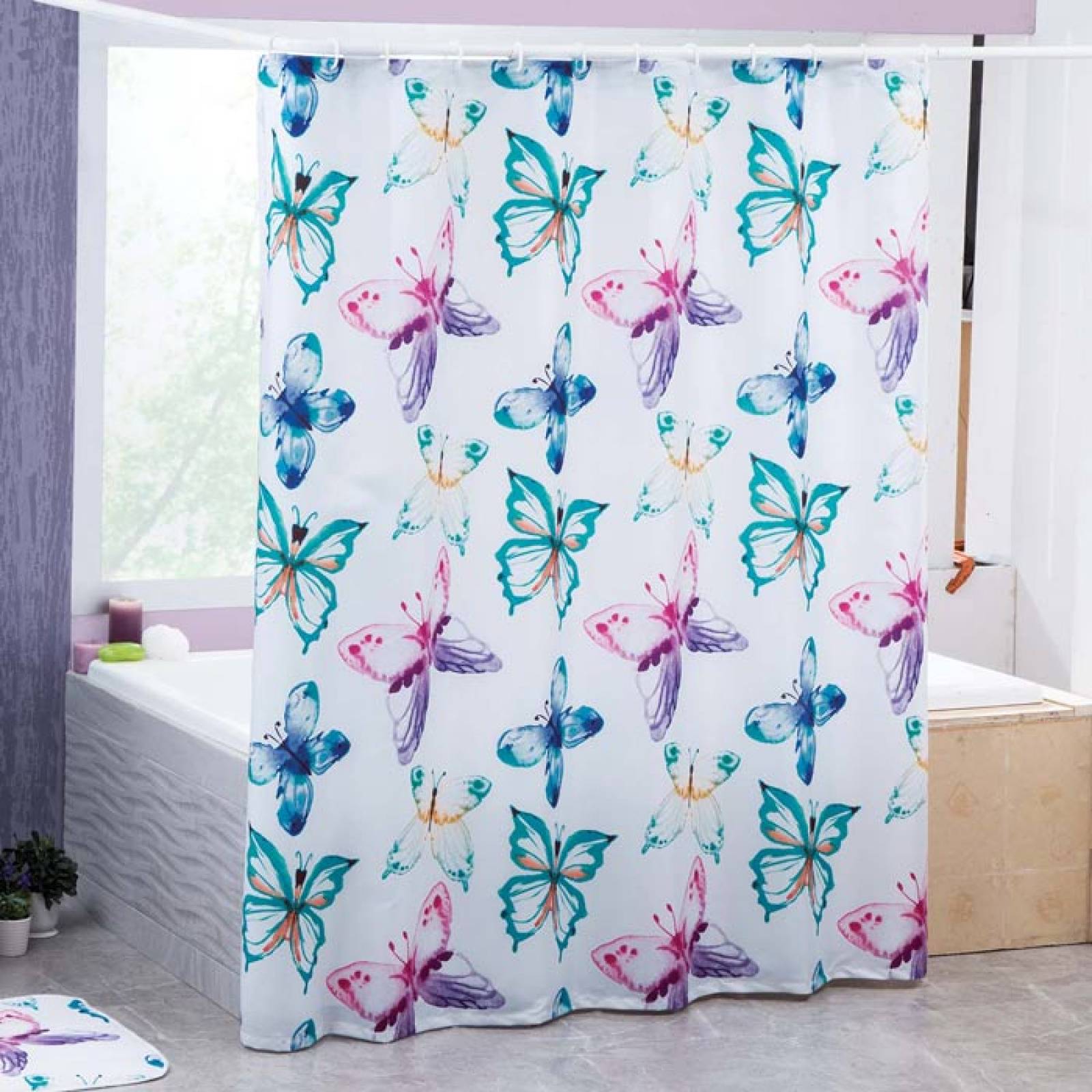 Cortina Baño Butterfly Estándar Poliéster Blanco Concord