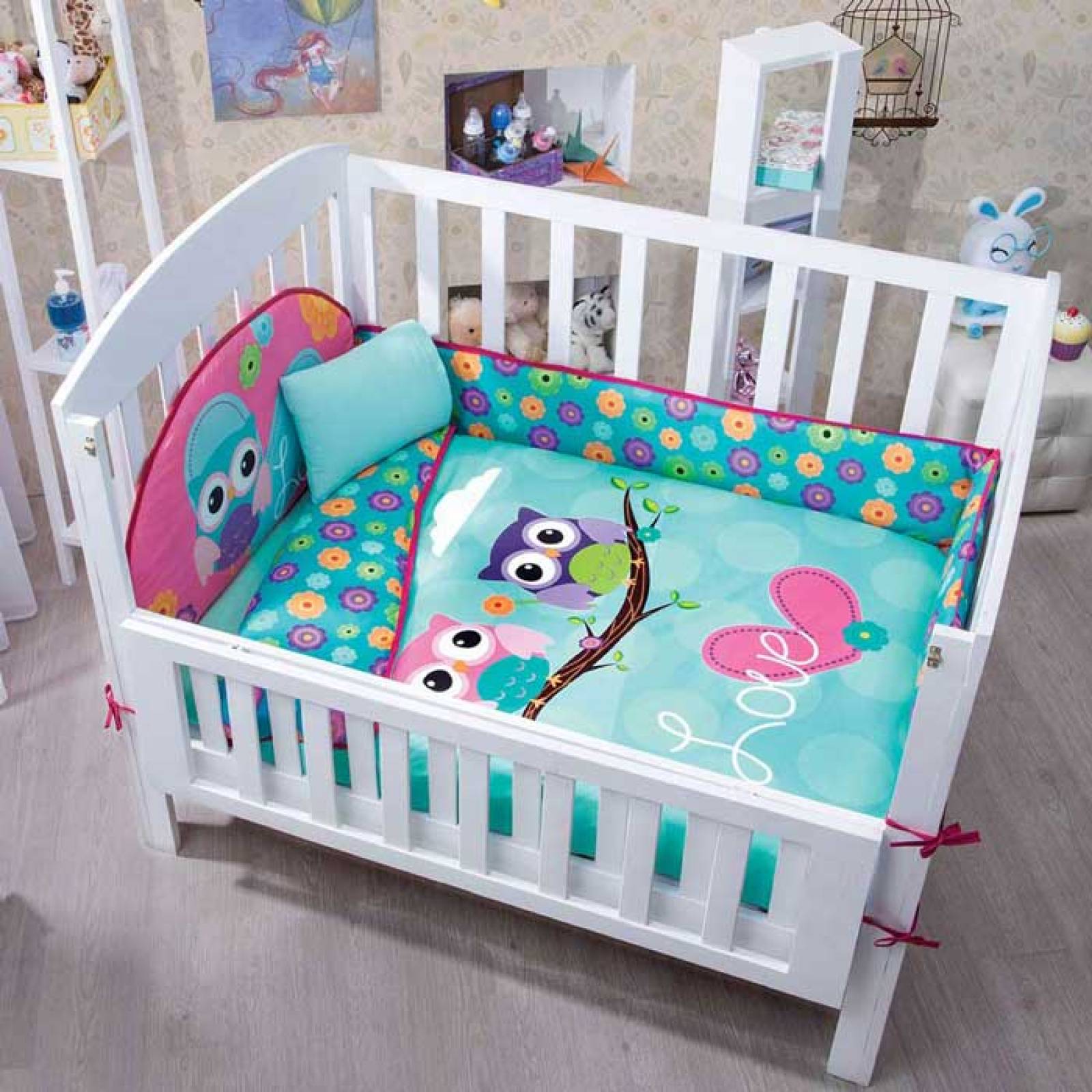 Edredon Buhos Cama Cuna Corral Bebe Microfibra Aqua Concord