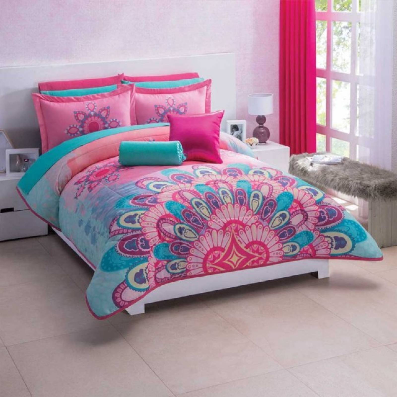 Edredon Funda Bella Microfibra Cama King Size Rosa Concord