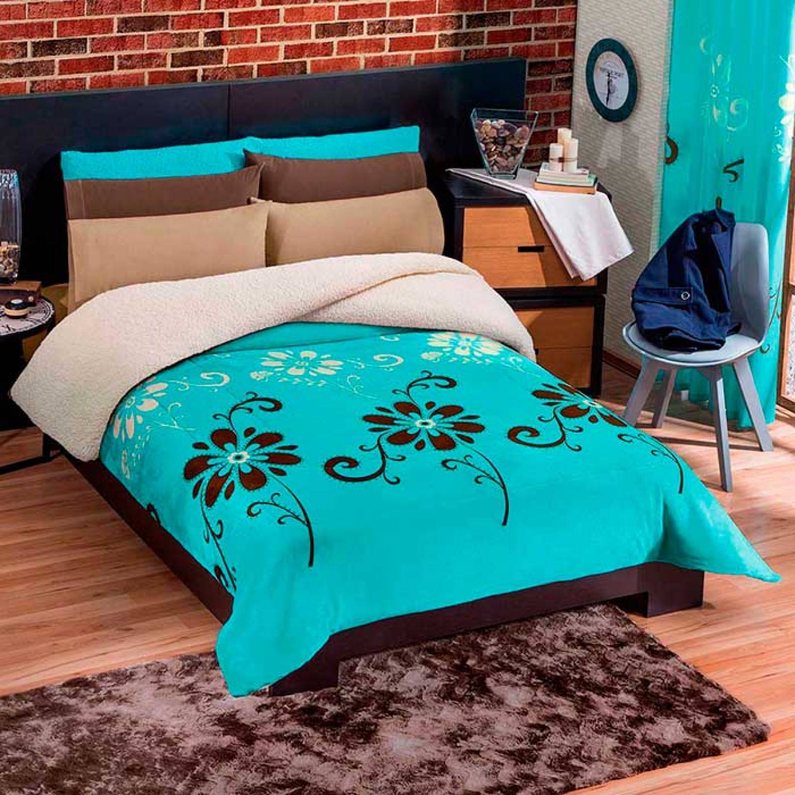 Cobertor Borrega Carolina Queen Size Poliester Aqua Concord