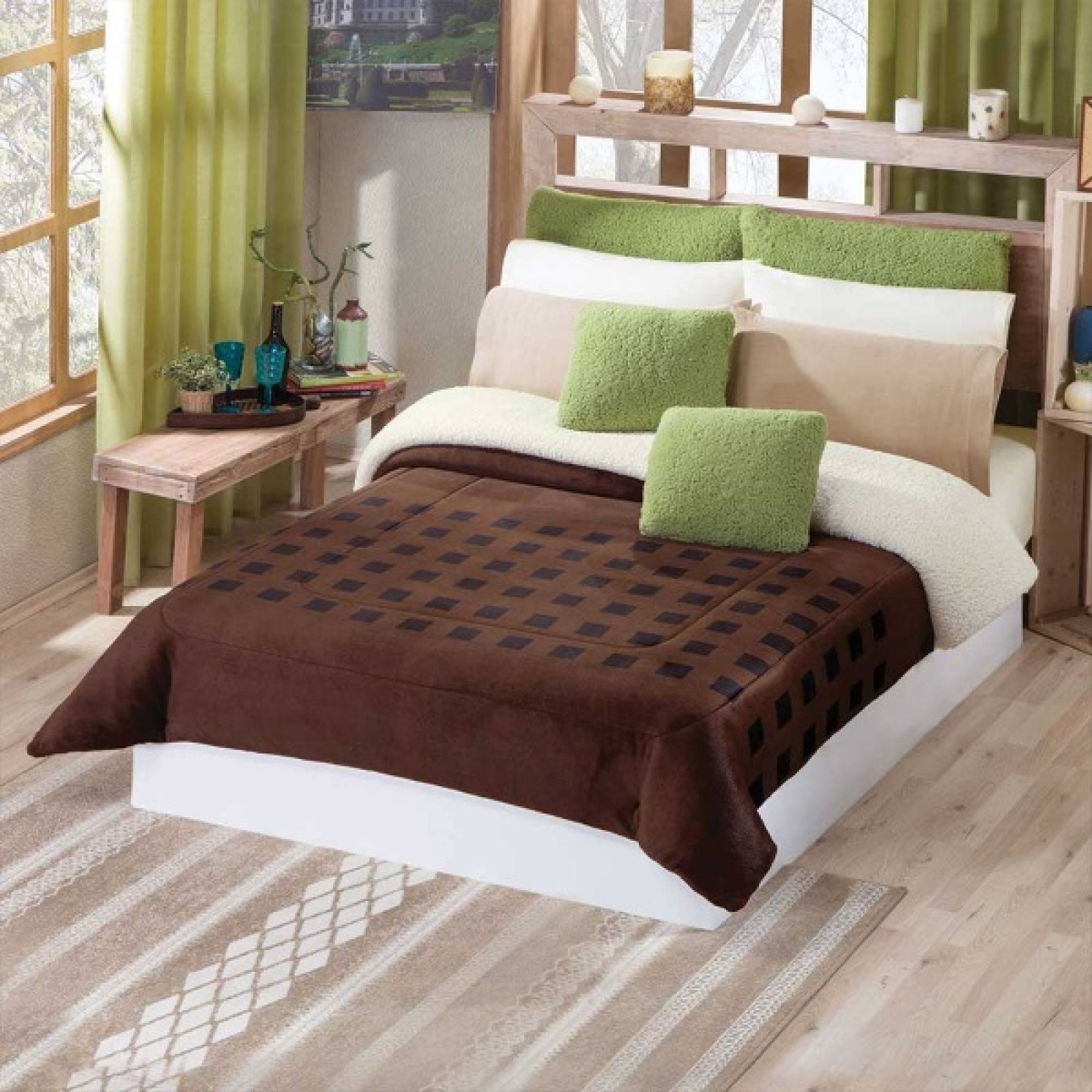 Cobertor Borrega Cuadro Chocolate King Size Cafe Concord