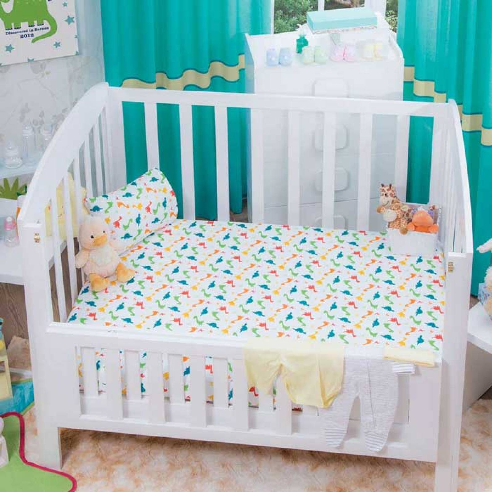 Juego Sabana Dino Cuna Corral Bebe Microfibra Blanco Concord
