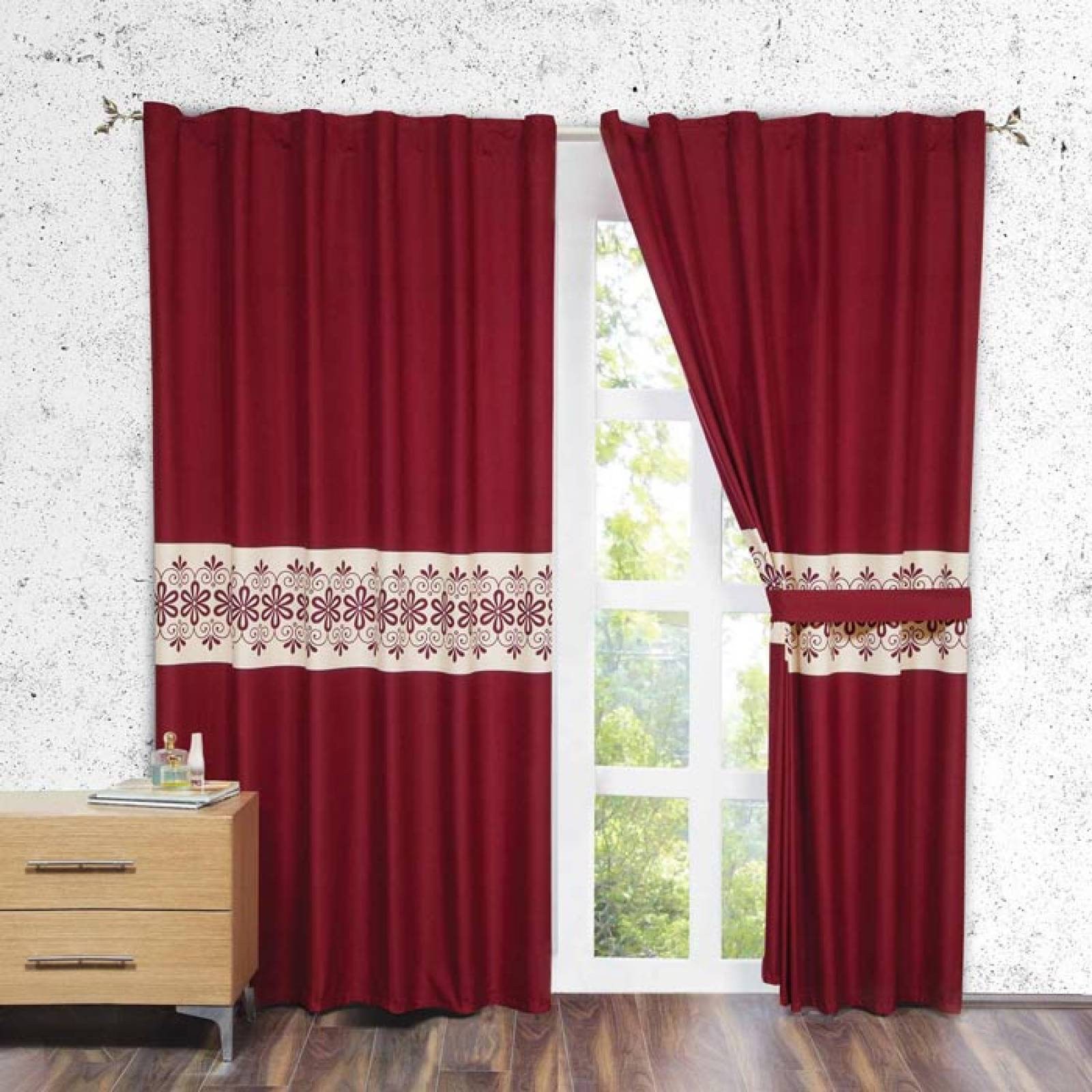 Cortina Decorativa Aranza Vino Estándar Habitación Concord