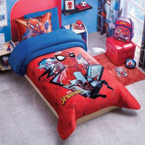 Cobertor Borrega Spiderman Individual Poliester Rojo Concord
