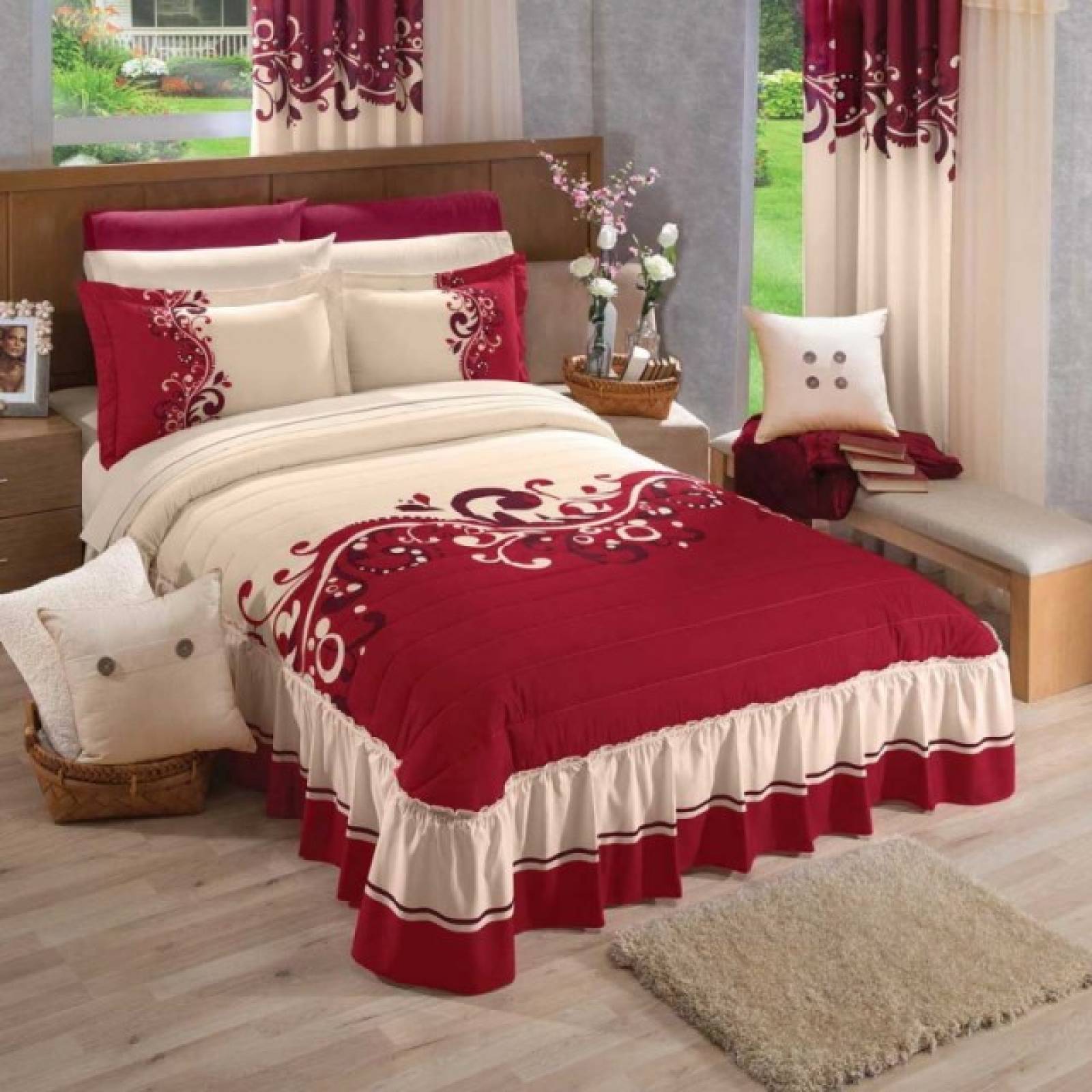 Colcha Funda Alabeo Cama King Size Microfibra Vino Concord