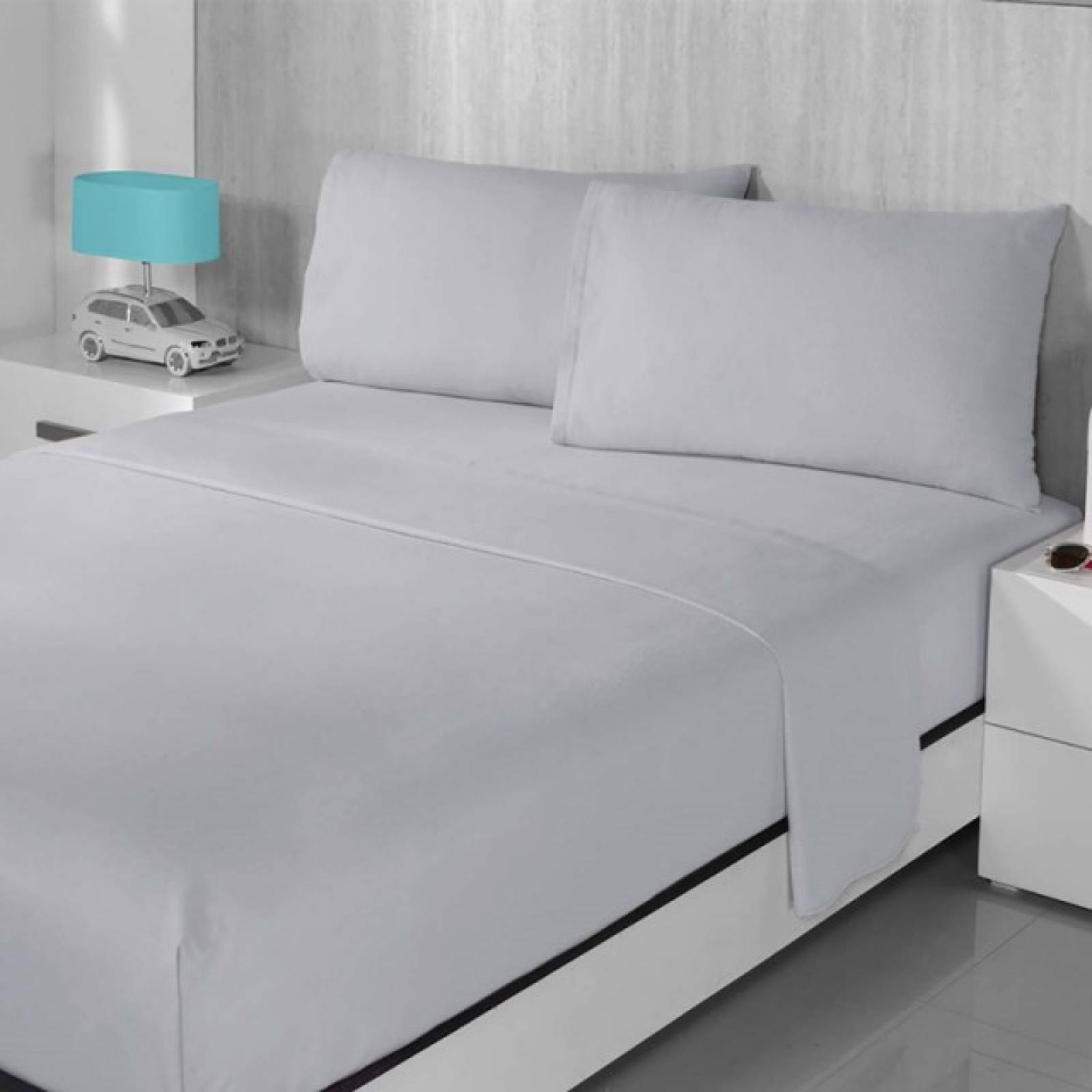 Juego Sabana Franela Cama Matrimonial Algodon Gris Concord