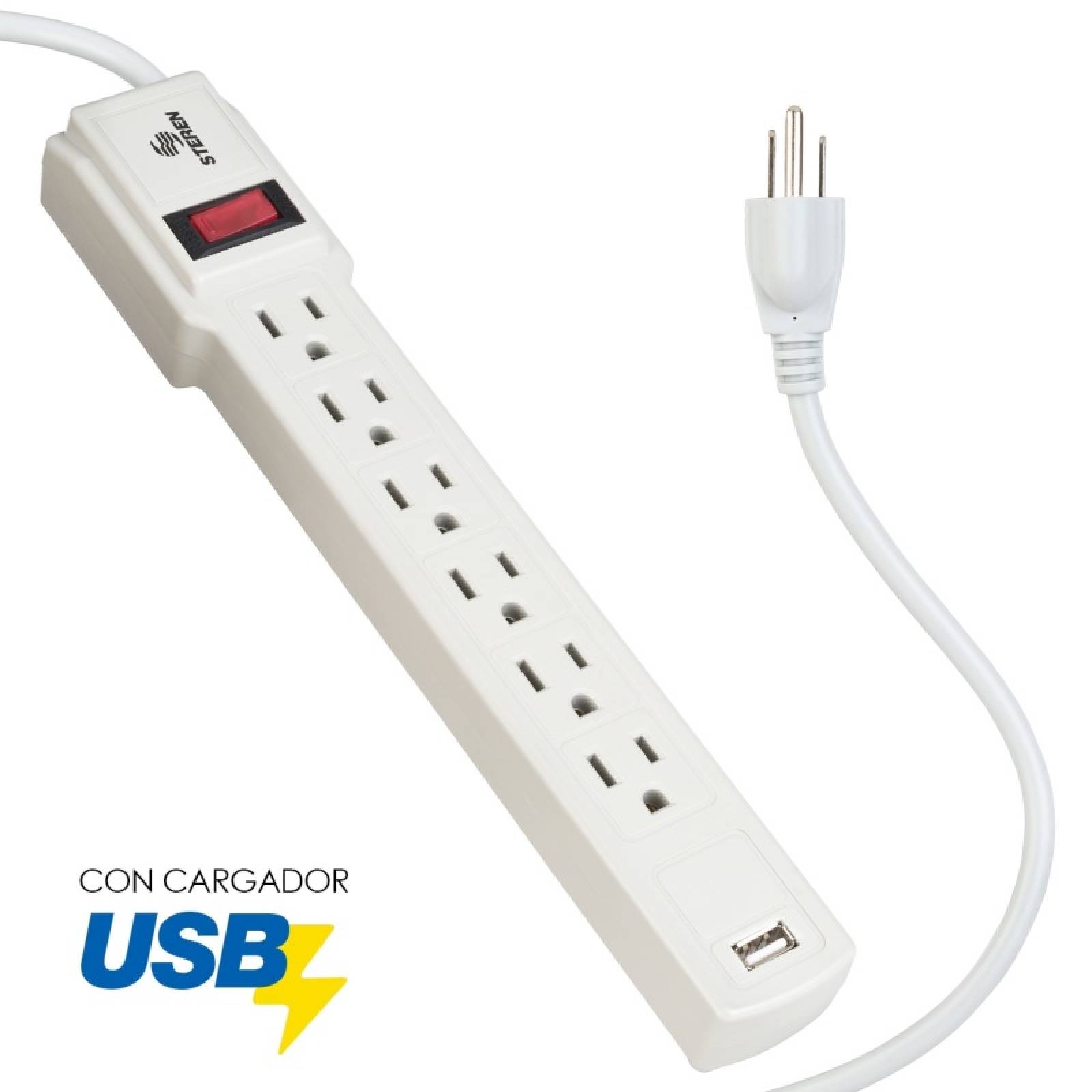 Tira Multicontactos 6 Salidas Con Carga Usb Switch Steren
