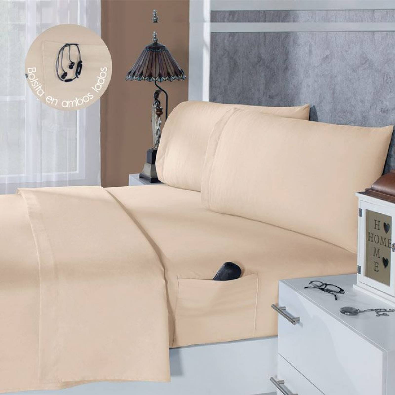 Juego Sabana Suavitec Matrimonial Microfibra Beige Concord