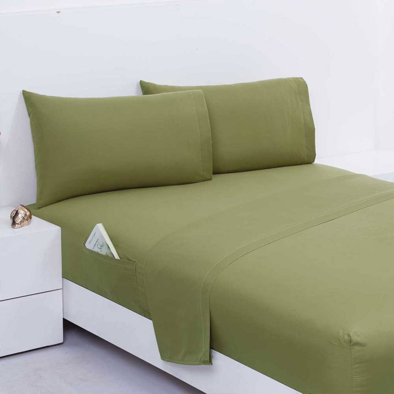 Juego Sabana Suavitec Cama Matrimonial Verde Olivo Concord