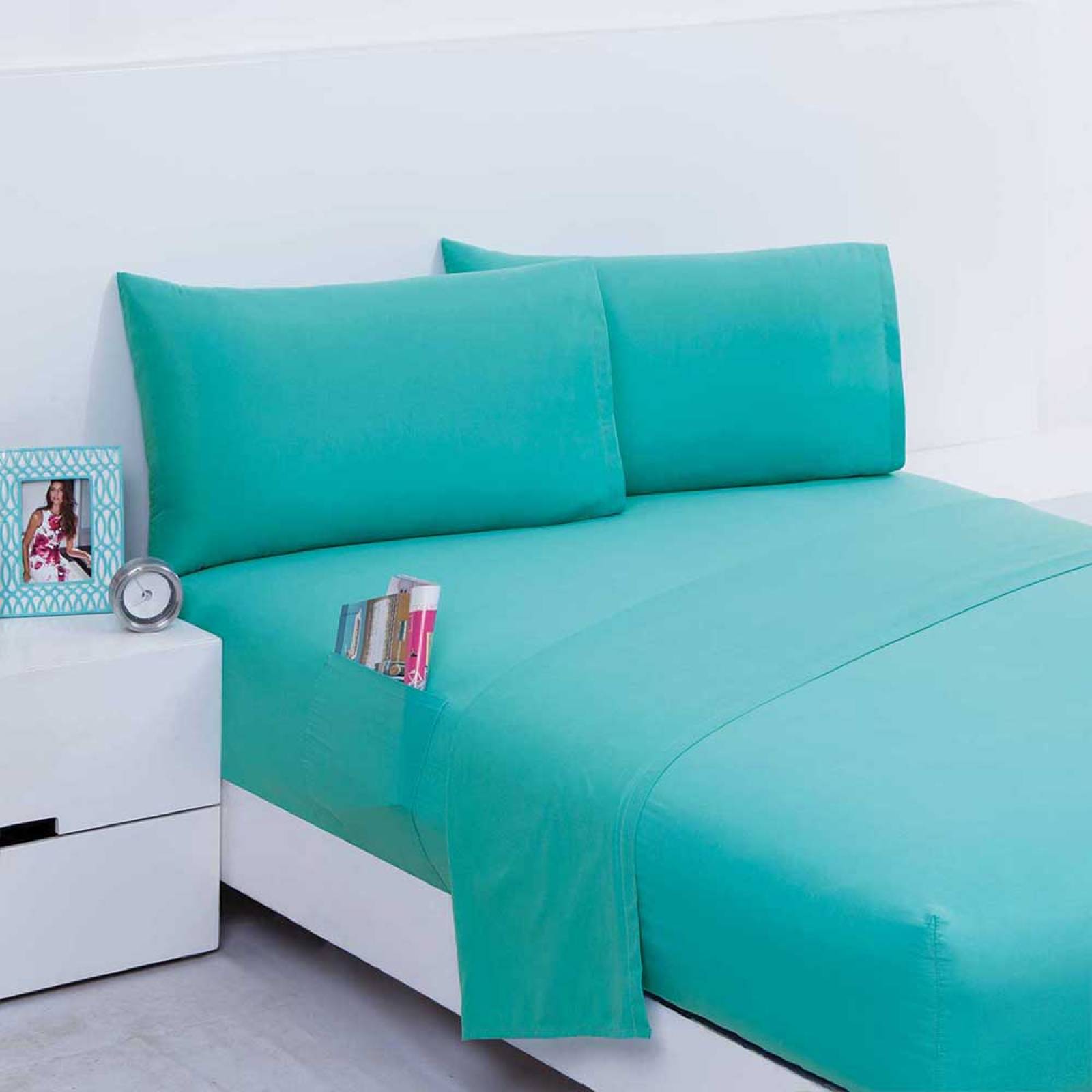 Juego Sabana Suavitec Cama Matrimonial Turquesa Concord