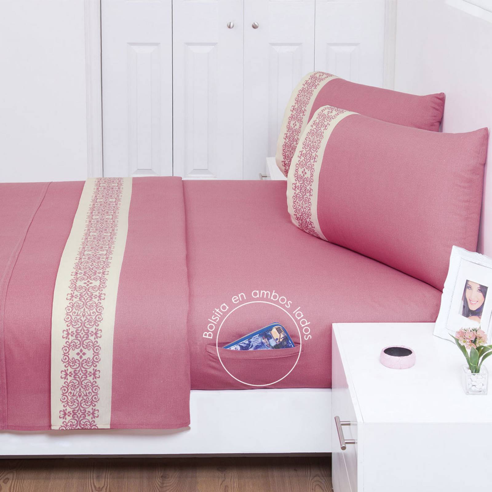 Juego Sabana Suavitec Victoria Cama Matrimonial Rosa Concord