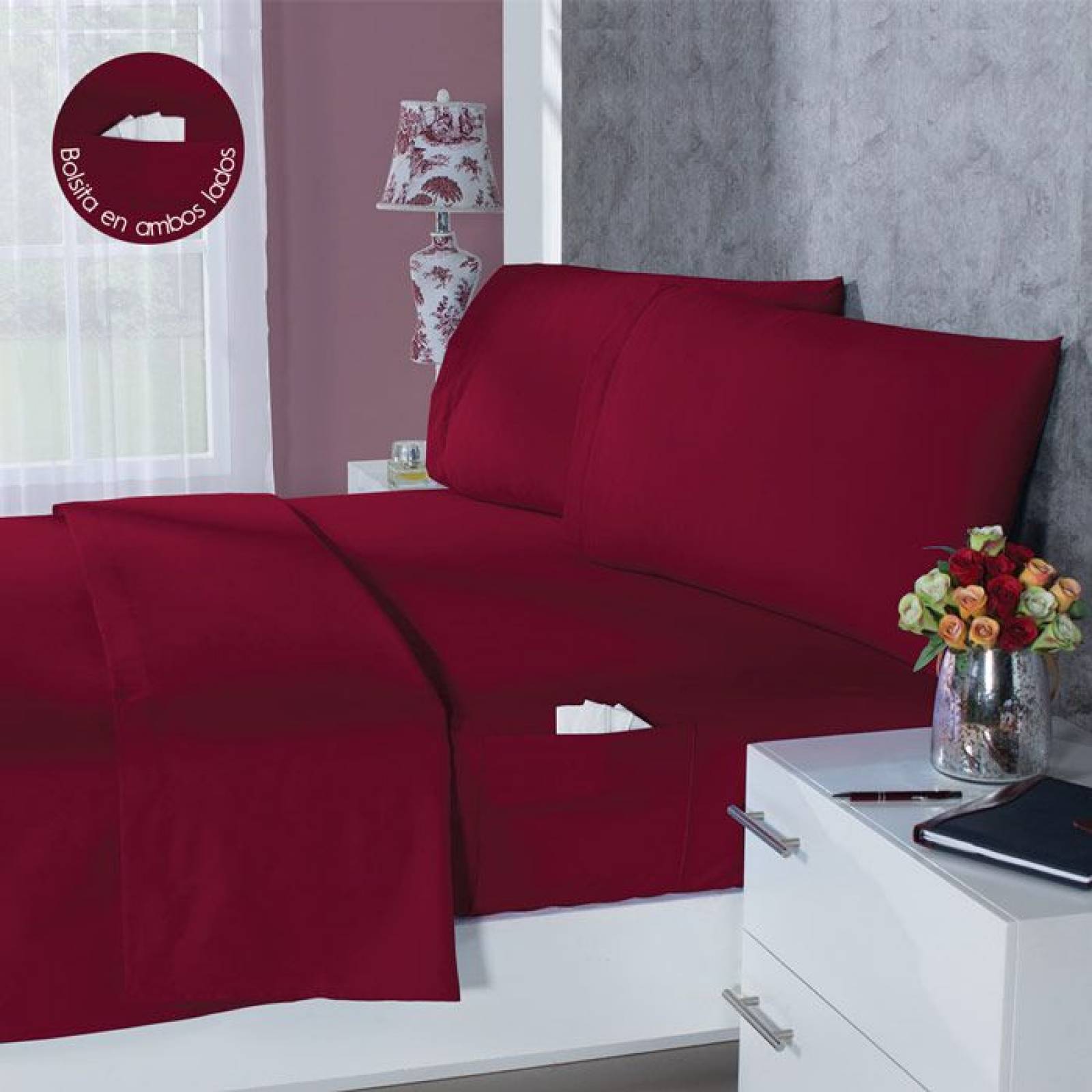 Juego Sabana Suavitec Matrimonial Microfibra Vino Concord