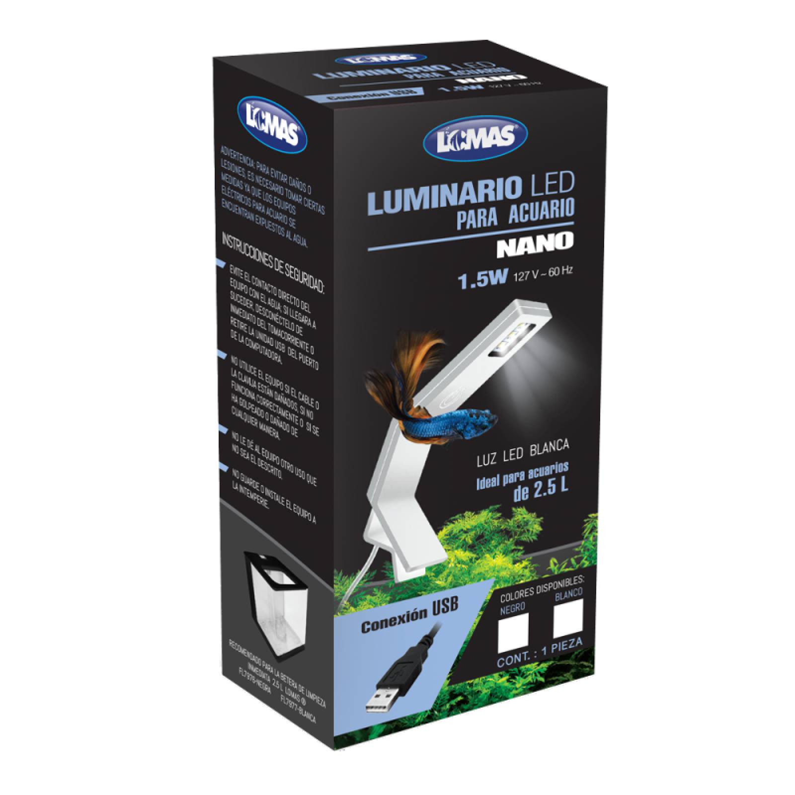 Lampara Nano 1.5W Negra Iluminacion Led Peceras Lomas