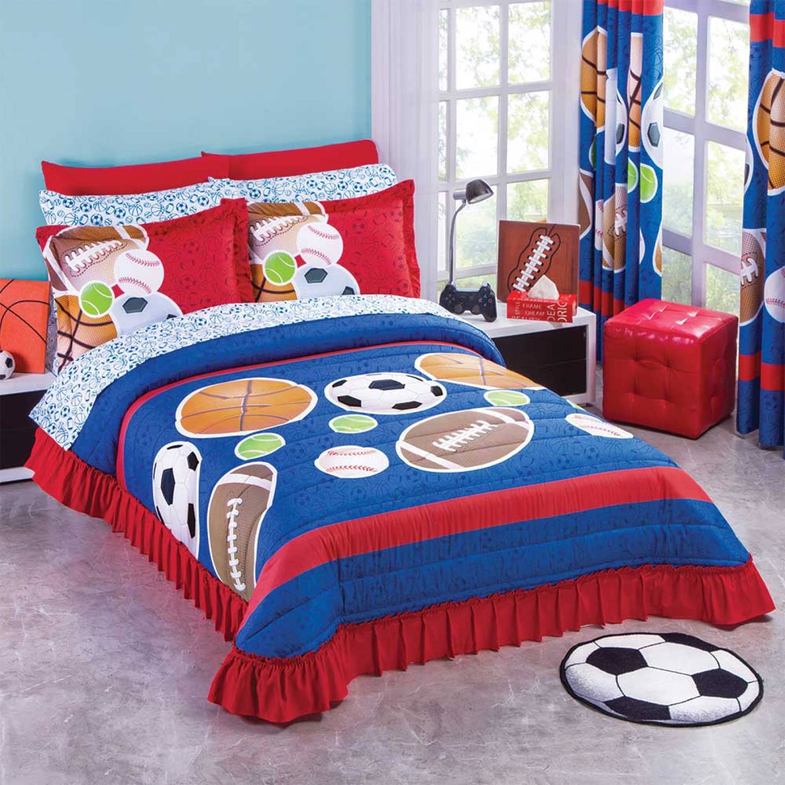 Colcha Sport Time Individual Funda Microfibra Azul Concord