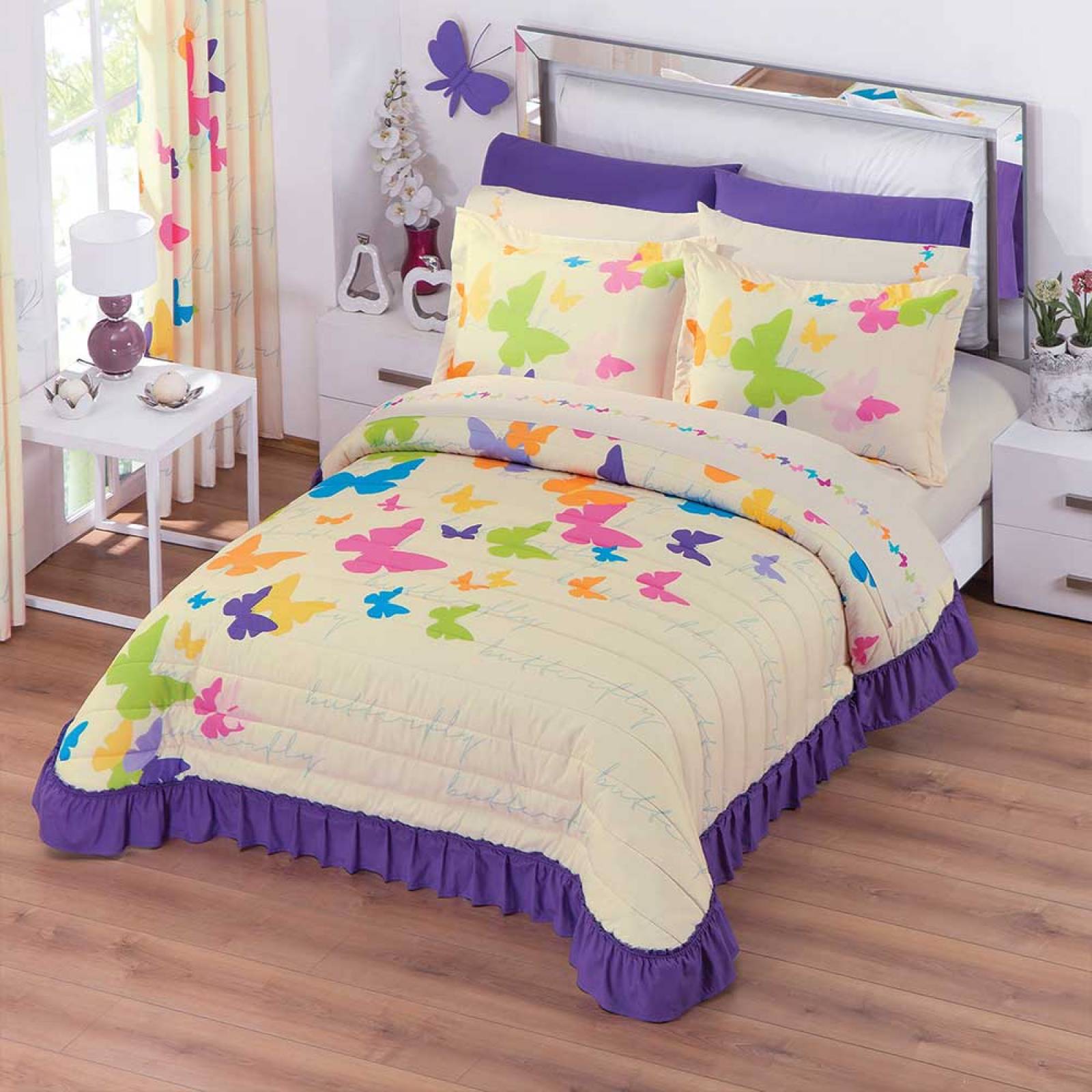 Colcha Butterfly Matrimonial Fundas Microfibra Rosa Concord