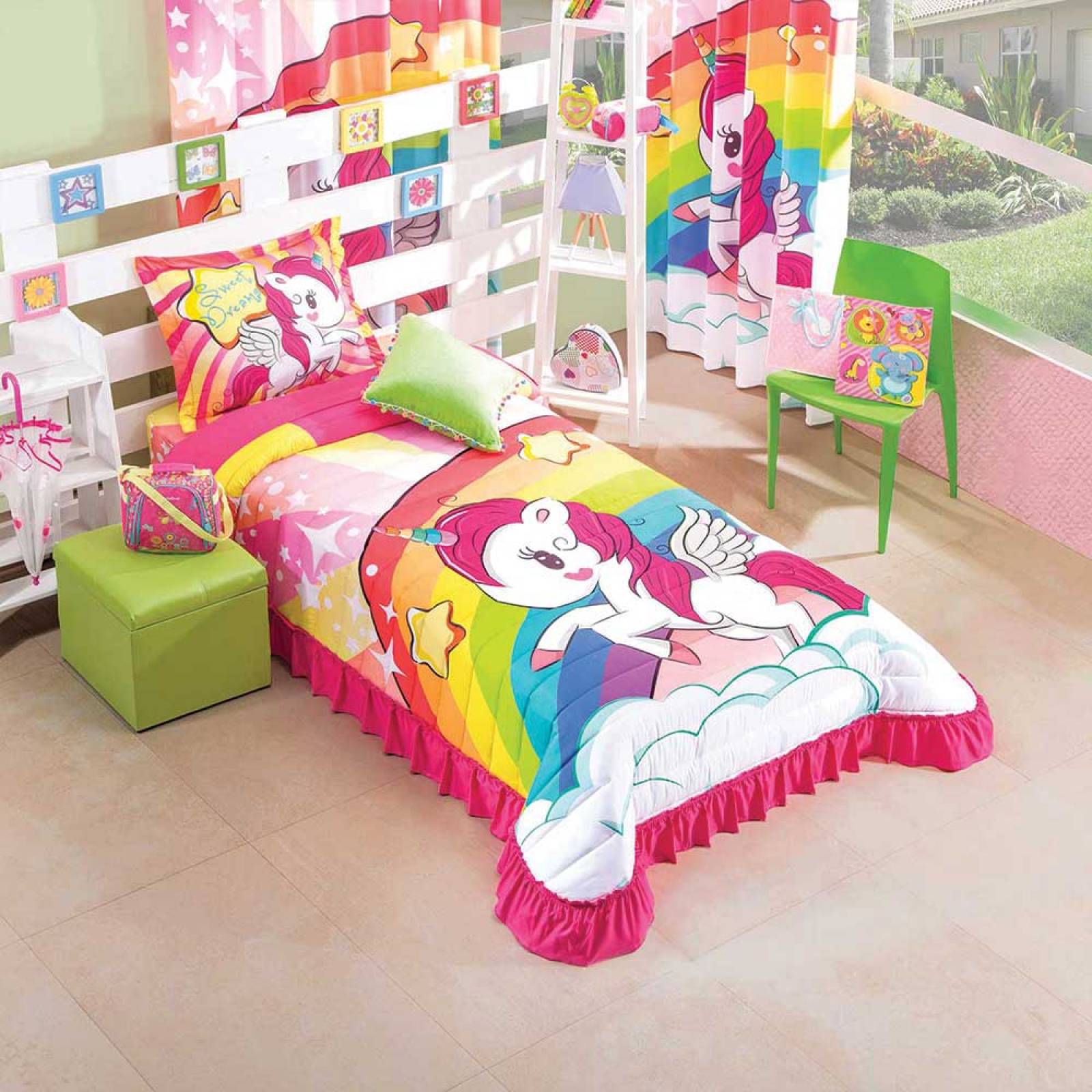 Colcha Unicornio Individual Suave Microfibra Rosa Concord