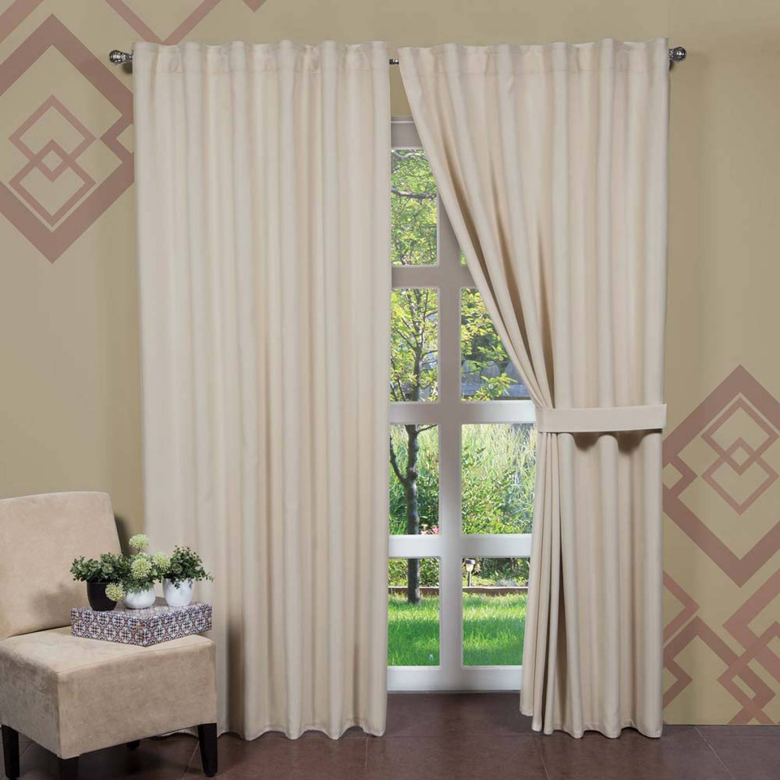 Cortina Black Out Beige Decorativa Reduce Ruido Concord