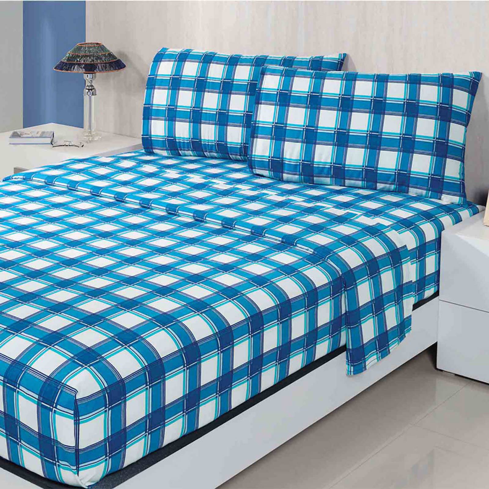 Juego Sabanas Franela Monaco Individual Algodon Azul Concord