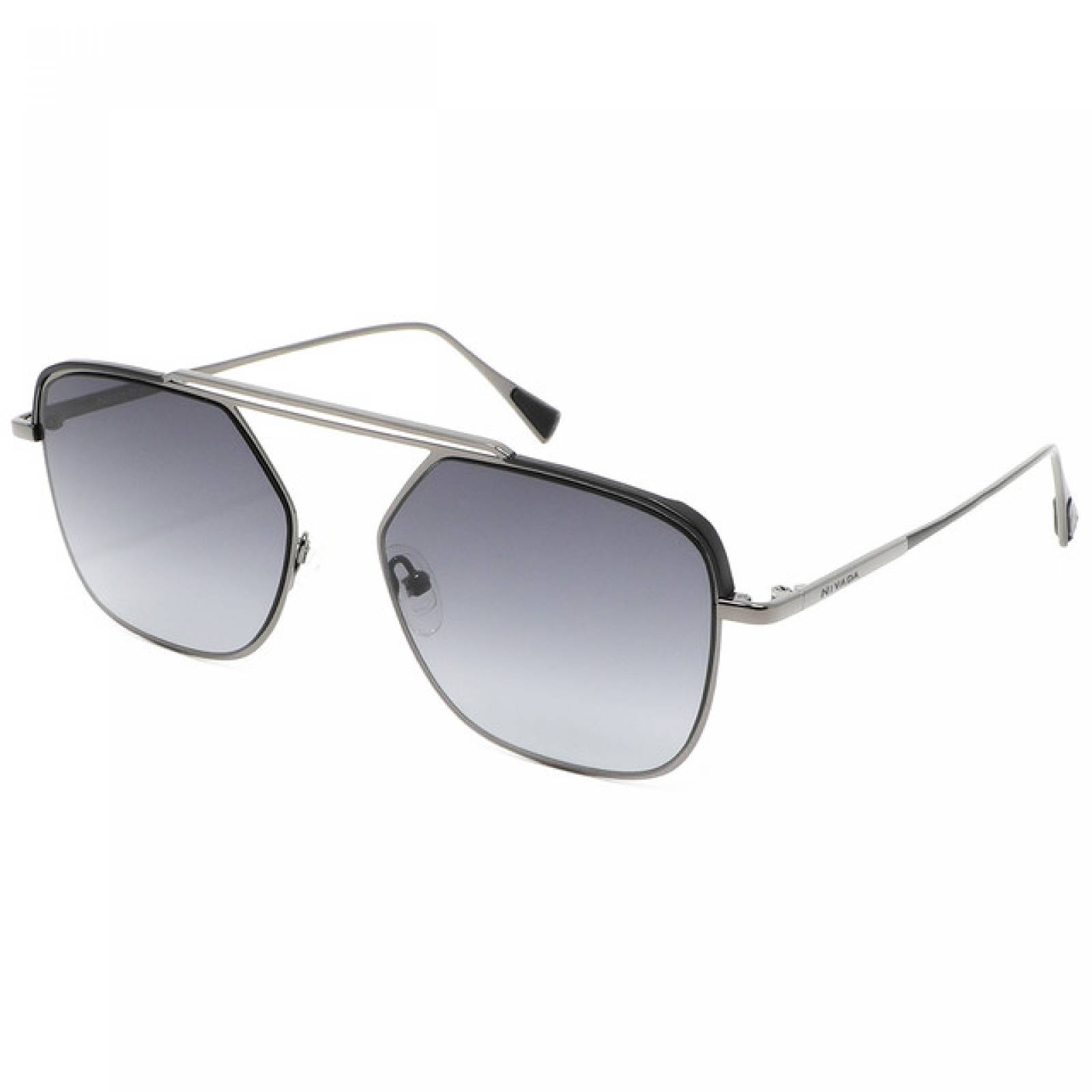 Lentes Sol Nivada Hombre Armazon Piloto Metal Plateado Negro