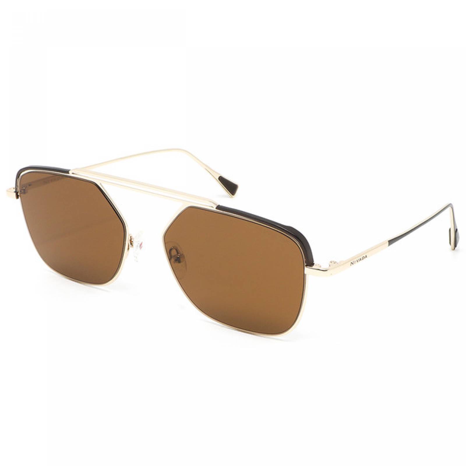 Lentes Sol Nivada Hombre Armazon Piloto Metal Dorado Cafe